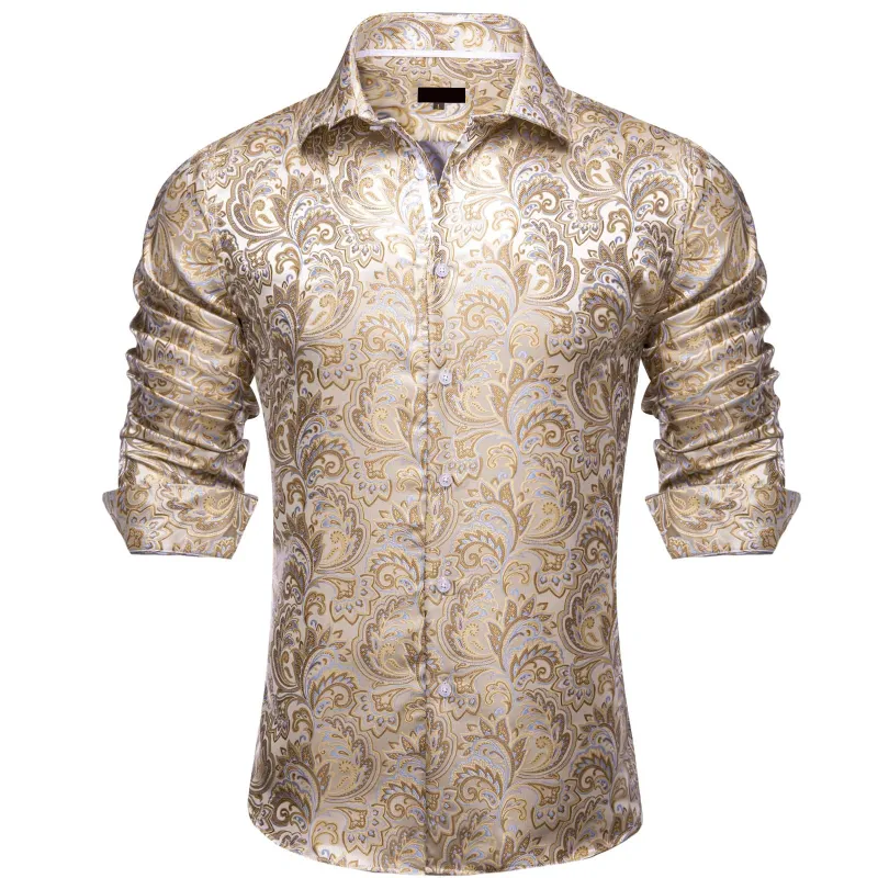 Ties2you Champagne Dress Shirt Mens Formal Paisley Button Down Long Sleeve Shirt sold by Ties2You