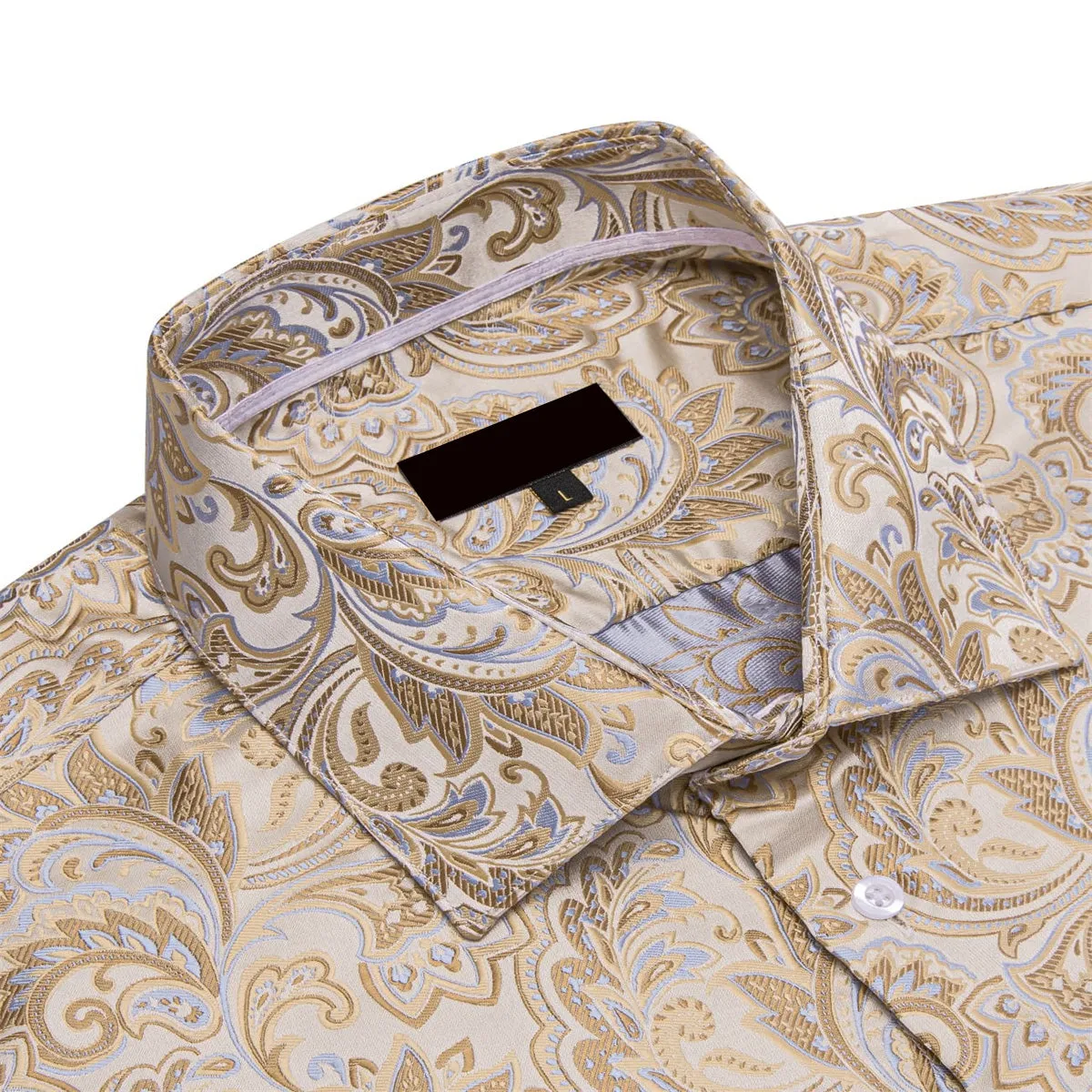 Ties2you Champagne Dress Shirt Mens Formal Paisley Button Down Long Sleeve Shirt sold by Ties2You product image thumbnail 3