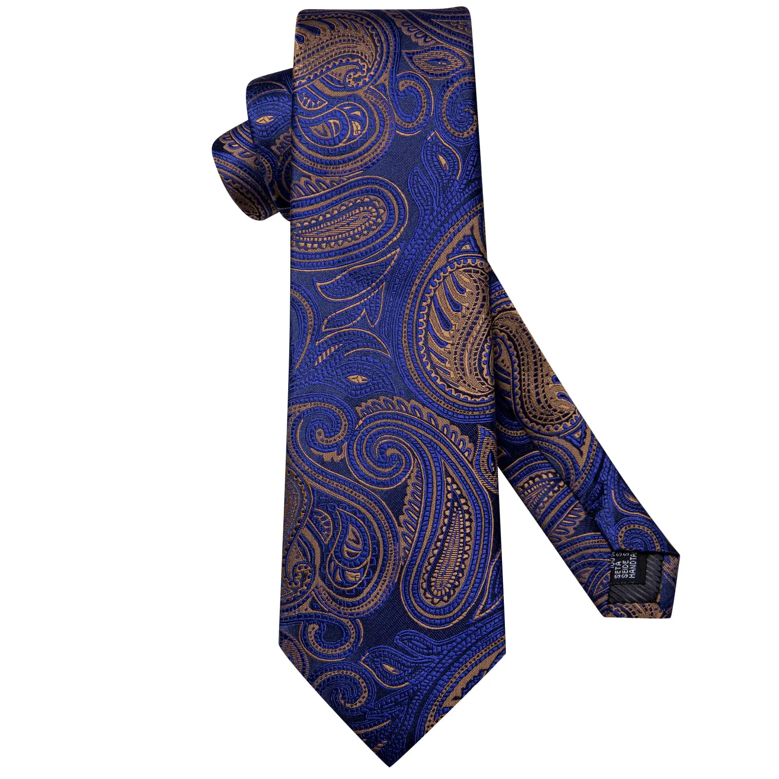 Ties2you Tie Top Navy Blue Brown Paisley Silk Mens Formal Business Ties Pocket Square Cufflinks Set sold by Ties2You product image thumbnail 4