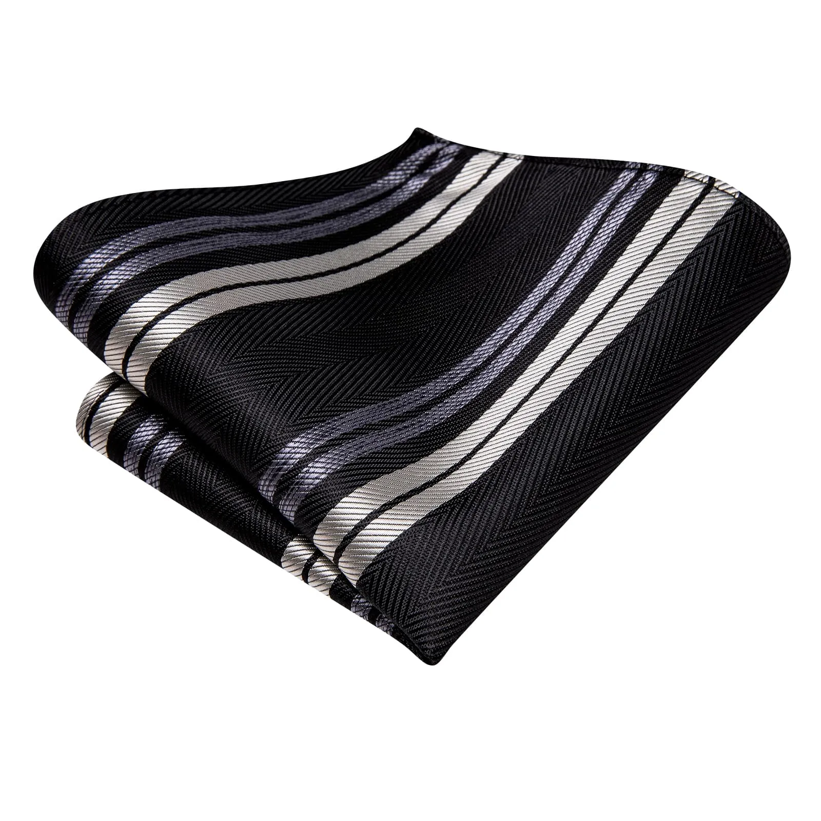 Ties2you Tie Top Black Grey Striped Silk Mens Business Work Ties Pocket Square Cufflinks Set sold by Ties2You product image thumbnail 5