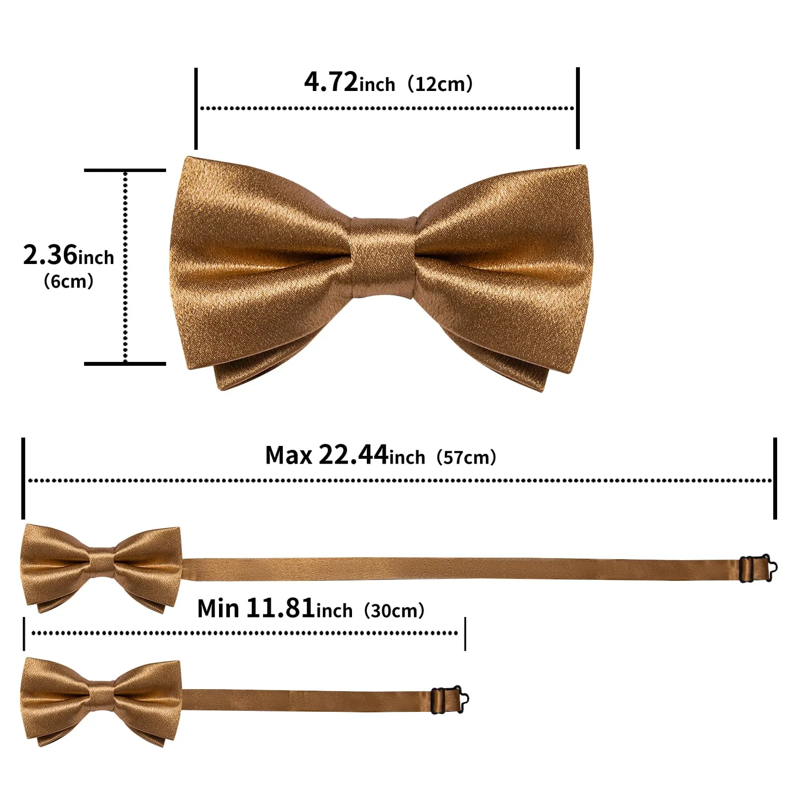 Ties2you Silk Bow Tie Shining Solid Tortilla Brown Men's Pre-tied Bowtie Handkerchief Cufflinks set sold by Ties2You product image thumbnail 5
