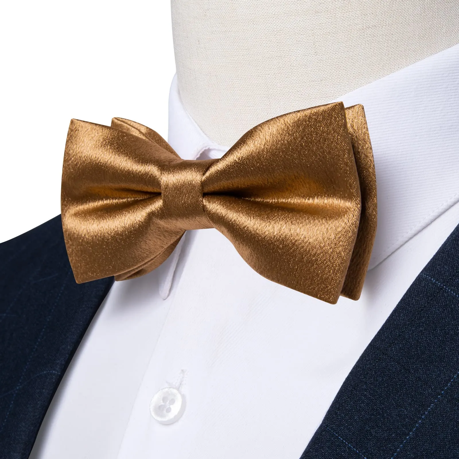 Ties2you Silk Bow Tie Shining Solid Tortilla Brown Men's Pre-tied Bowtie Handkerchief Cufflinks set sold by Ties2You product image thumbnail 2