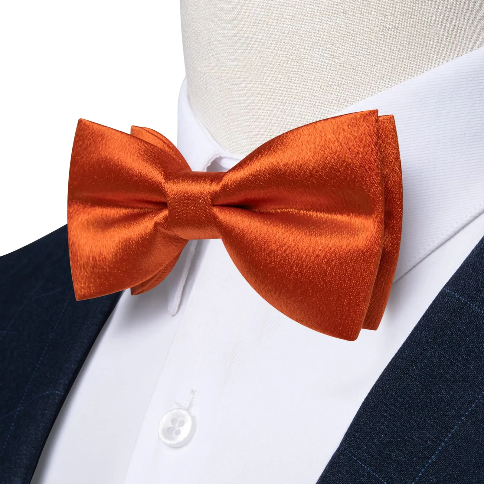 Ties2you Fire Orange Bow Tie Shining Solid Silk Men's Pre-tied Bowtie Handkerchief Cufflinks set sold by Ties2You product image thumbnail 2