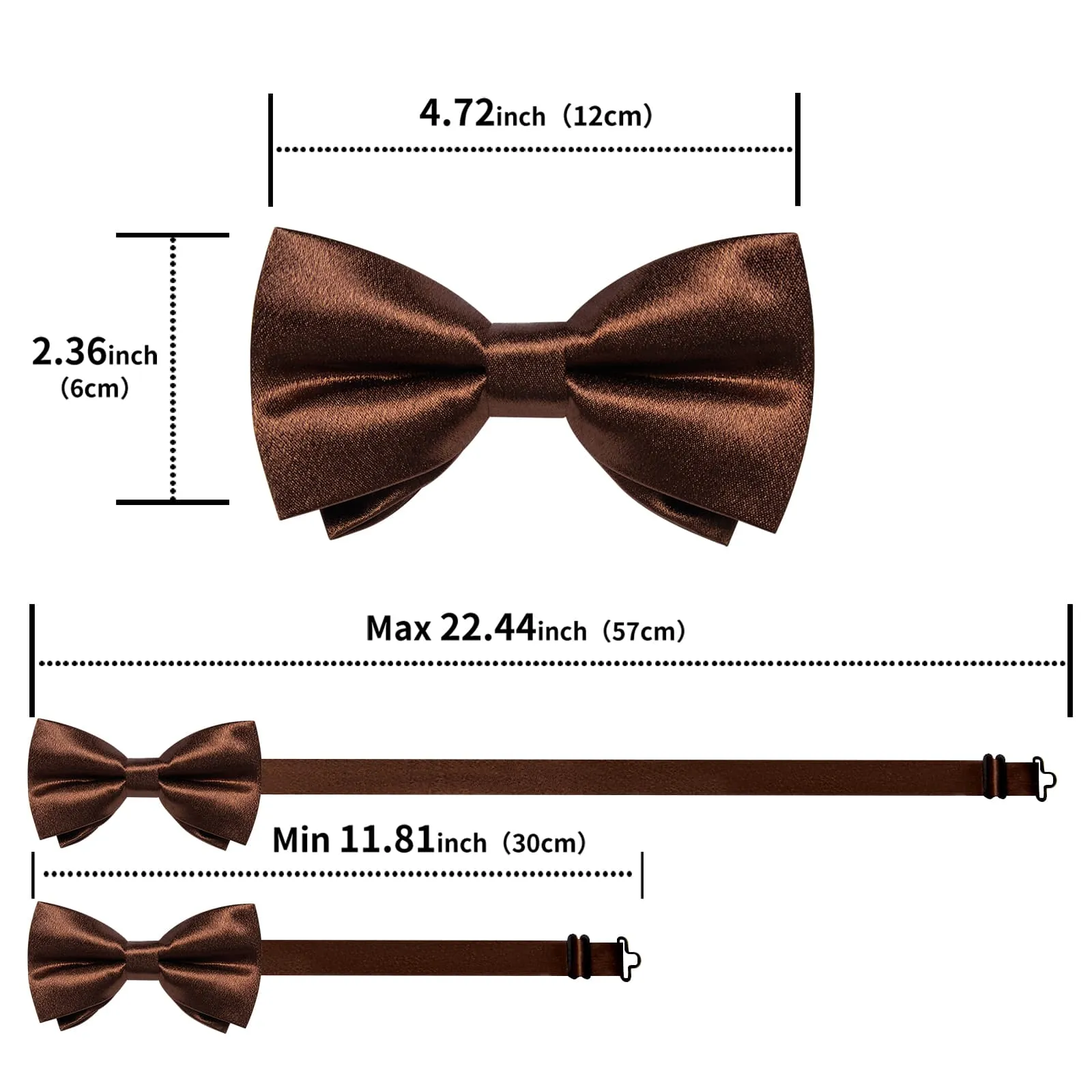 Ties2you Chocolate Brown Bow Tie Shining Solid Silk Men's Pre-tied Bowtie Handkerchief Cufflinks set sold by Ties2You product image thumbnail 5