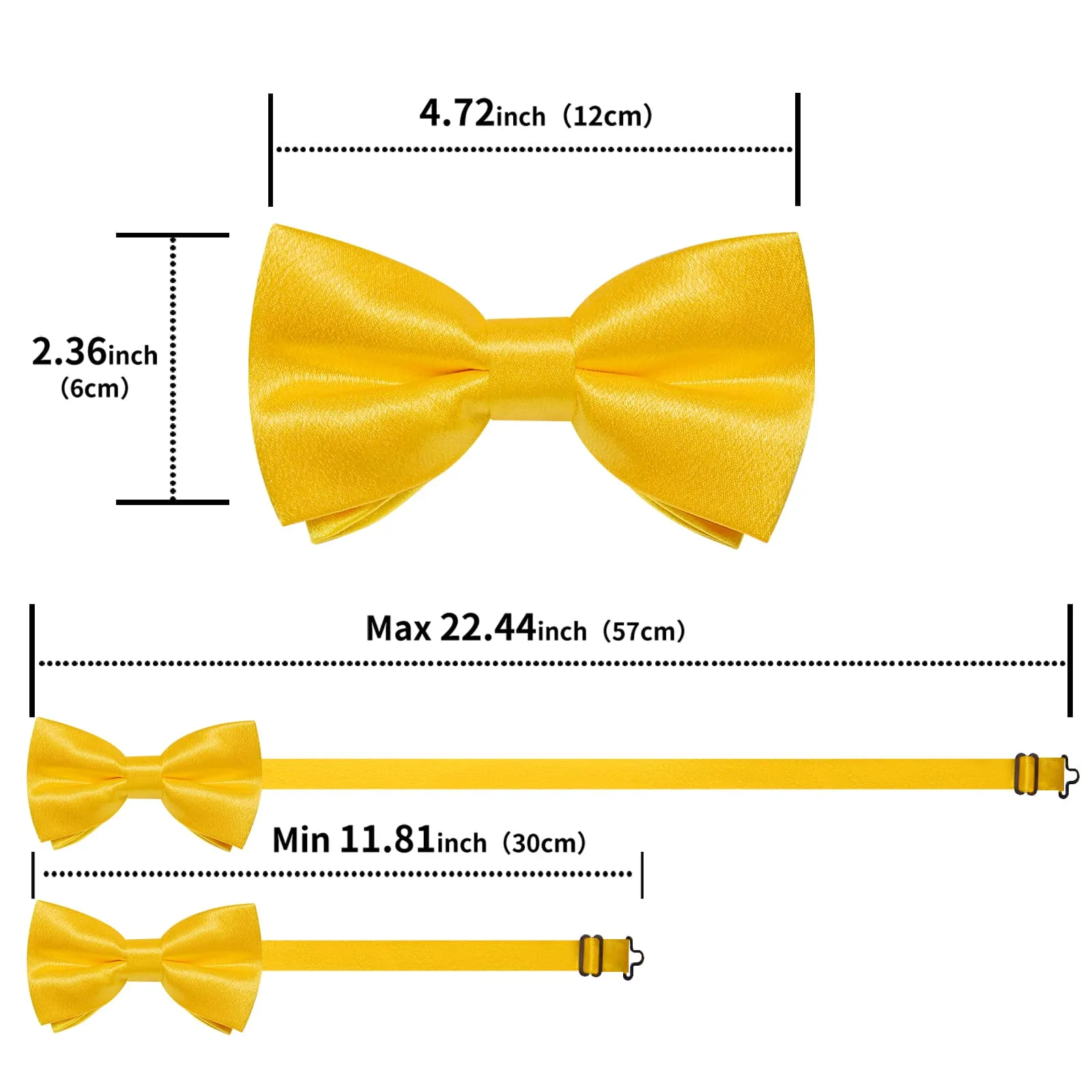 Ties2you Yellow Bow Tie Shining Solid Butter Silk Men's Pre-tied Bowtie Handkerchief Cufflinks set sold by Ties2You product image thumbnail 5