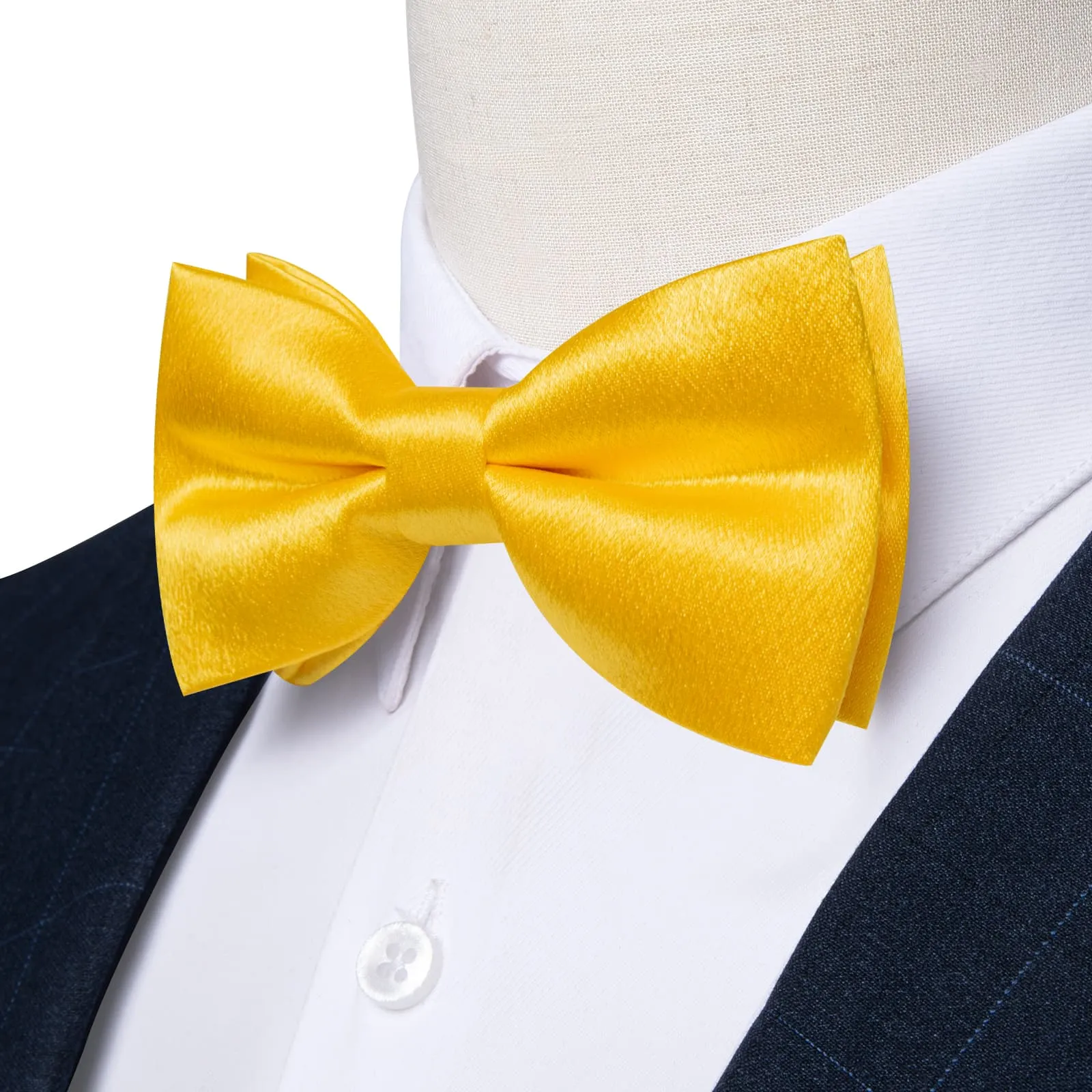 Ties2you Yellow Bow Tie Shining Solid Butter Silk Men's Pre-tied Bowtie Handkerchief Cufflinks set sold by Ties2You product image thumbnail 2