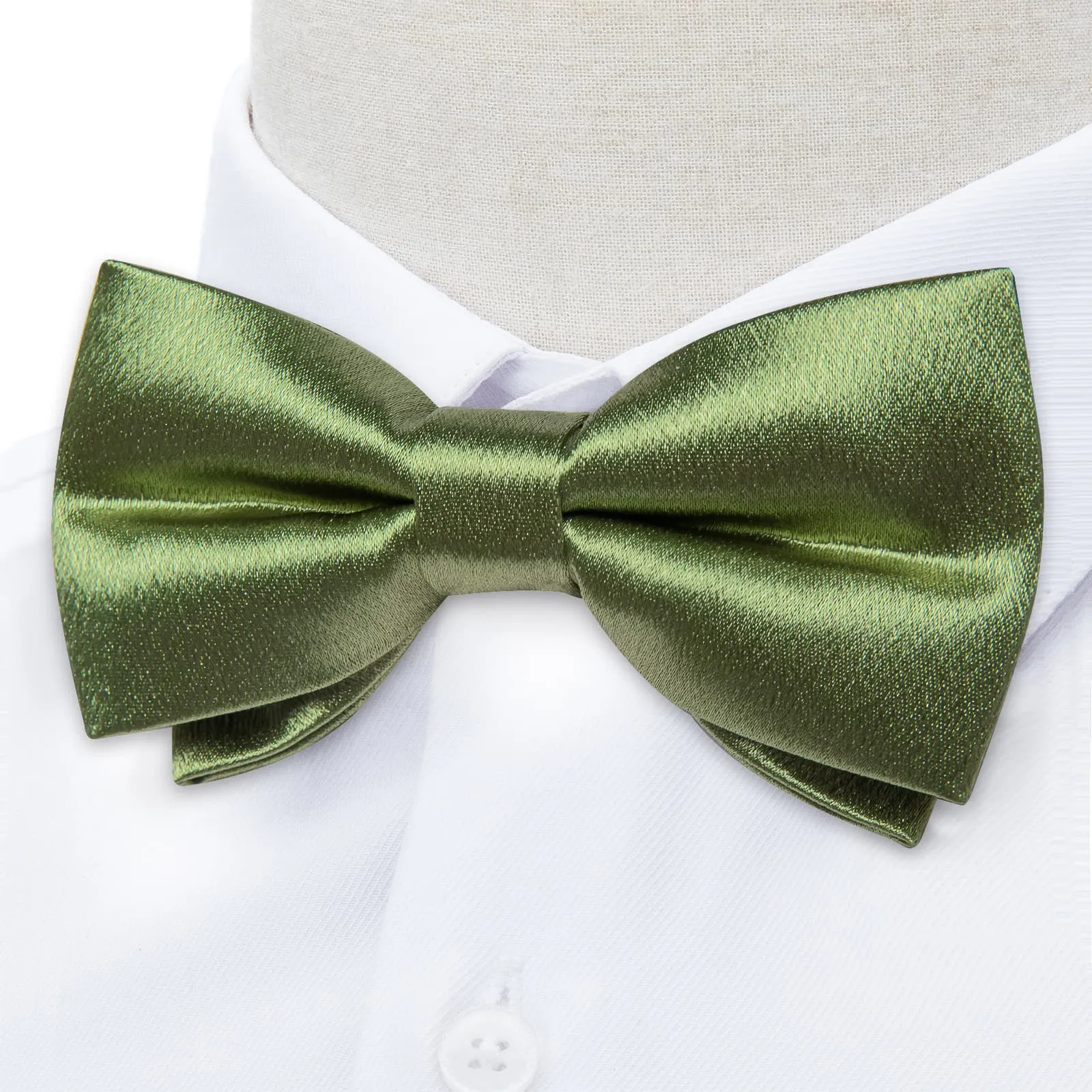 Ties2you Sage Green Bow Tie Shining Solid Silk Men's Pre-tied Bowtie Handkerchief Cufflinks set sold by Ties2You product image thumbnail 3