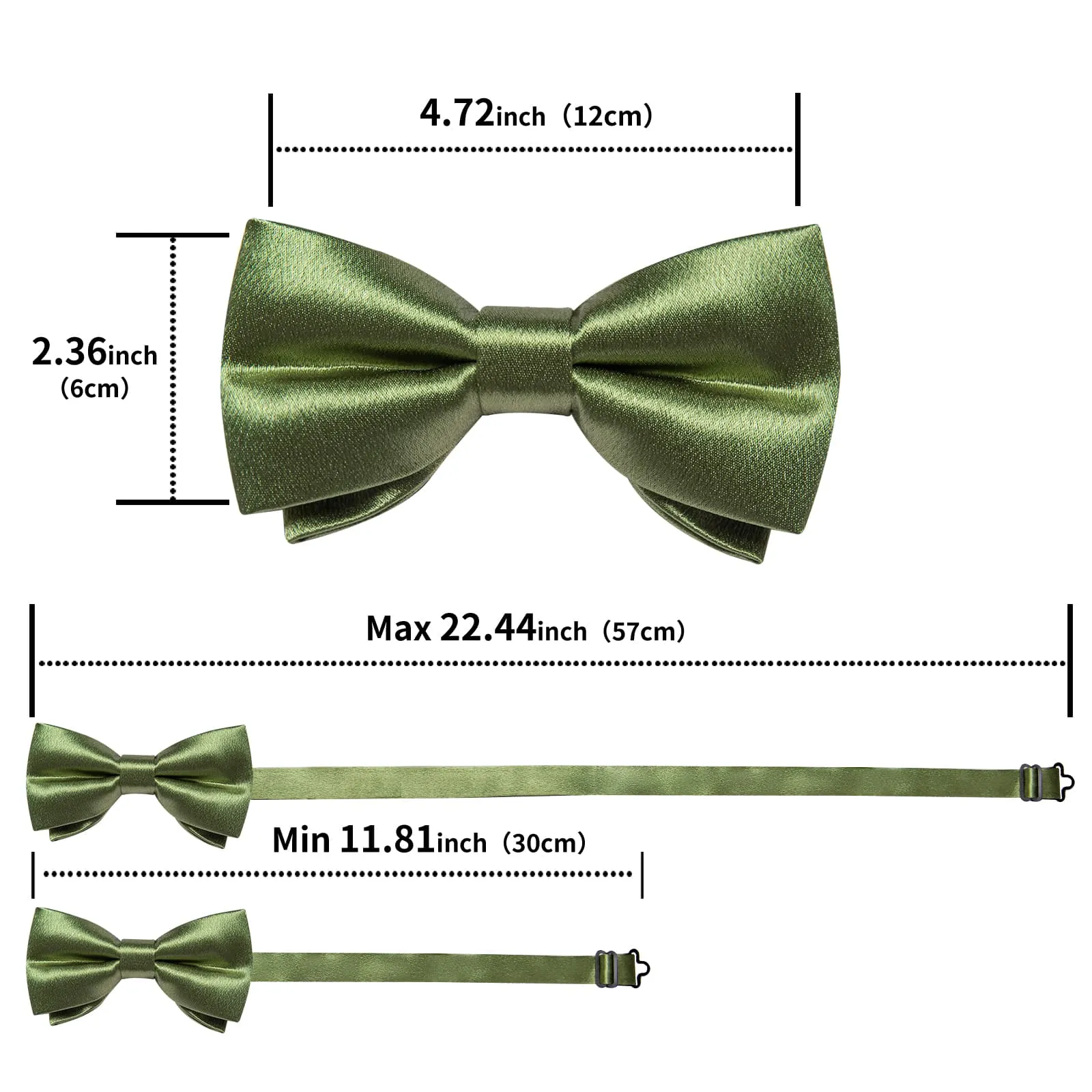 Ties2you Sage Green Bow Tie Shining Solid Silk Men's Pre-tied Bowtie Handkerchief Cufflinks set sold by Ties2You product image thumbnail 5