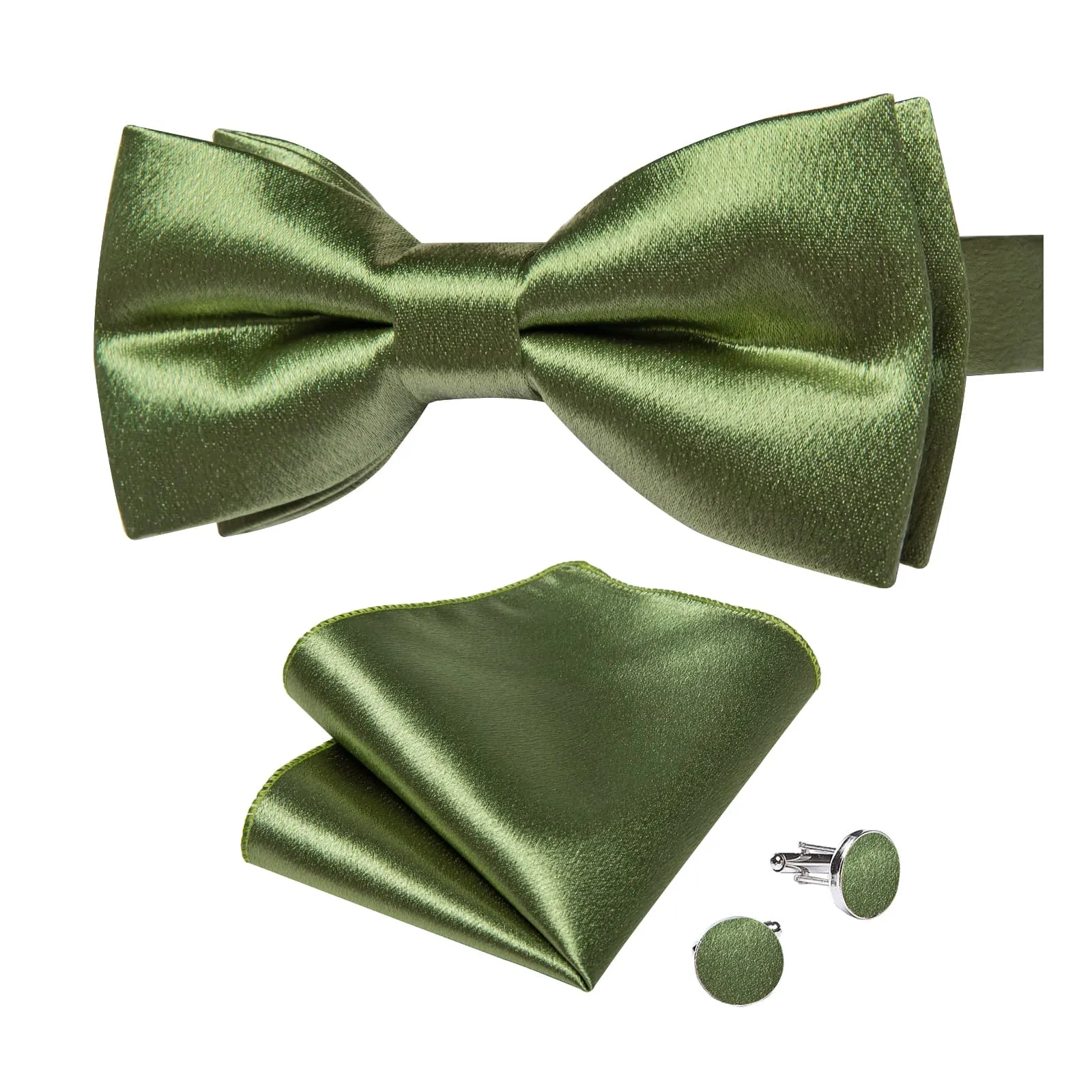 Ties2you Sage Green Bow Tie Shining Solid Silk Men's Pre-tied Bowtie Handkerchief Cufflinks set sold by Ties2You product image thumbnail 4