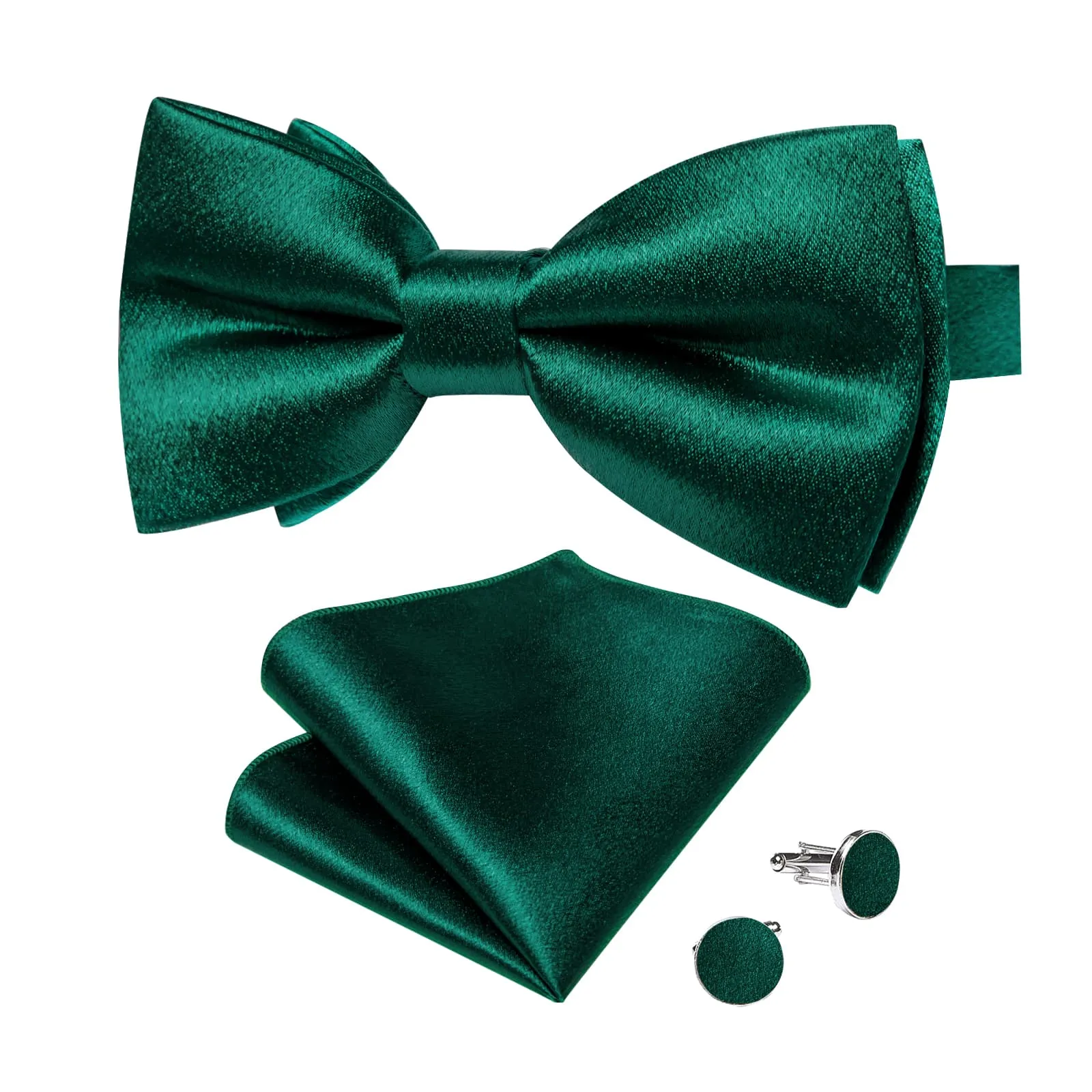 Ties2you Forest Green Bow Tie Shining Solid Silk Men's Pre-tied Bowtie Handkerchief Cufflinks set sold by Ties2You product image thumbnail 4