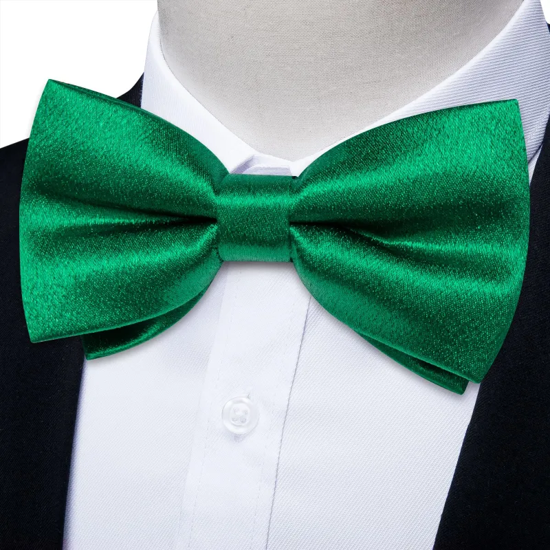 Ties2you Emerald Green Bow Tie Shining Solid Silk Men's Pre-tied Bowtie Handkerchief Cufflinks set sold by Ties2You