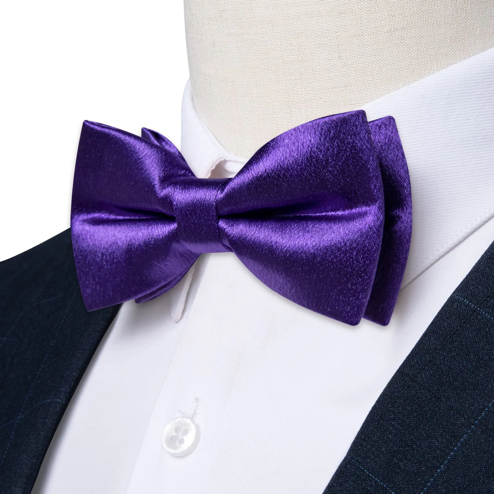 Ties2you Purple Bow Tie Shining Solid Silk Men's Pre-tied Bowtie Pocket Square Cufflinks set sold by Ties2You product image thumbnail 2
