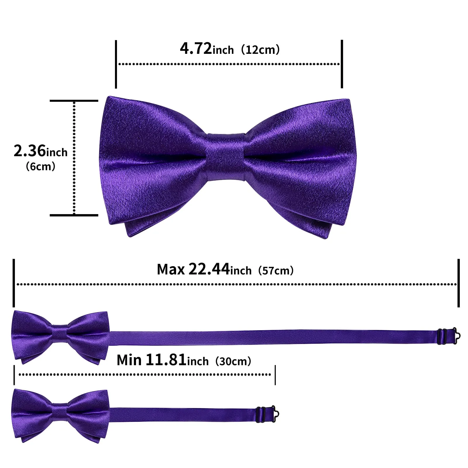 Ties2you Purple Bow Tie Shining Solid Silk Men's Pre-tied Bowtie Pocket Square Cufflinks set sold by Ties2You product image thumbnail 5
