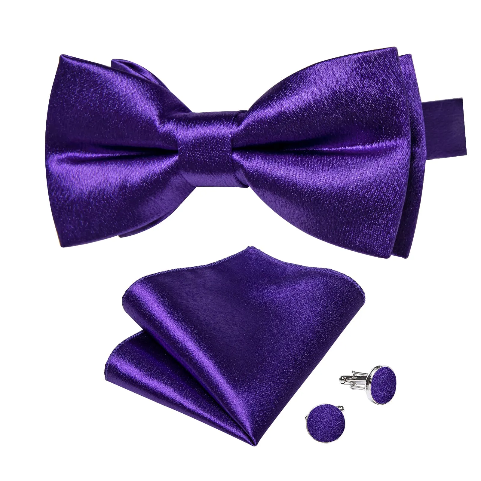 Ties2you Purple Bow Tie Shining Solid Silk Men's Pre-tied Bowtie Pocket Square Cufflinks set sold by Ties2You product image thumbnail 4