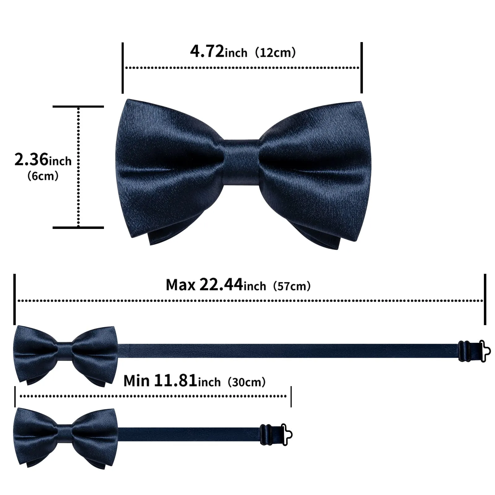 Ties2you Denim Blue Bow Tie Shining Solid Silk Men's Pre-tied Bowtie Pocket Square Cufflinks set sold by Ties2You product image thumbnail 5