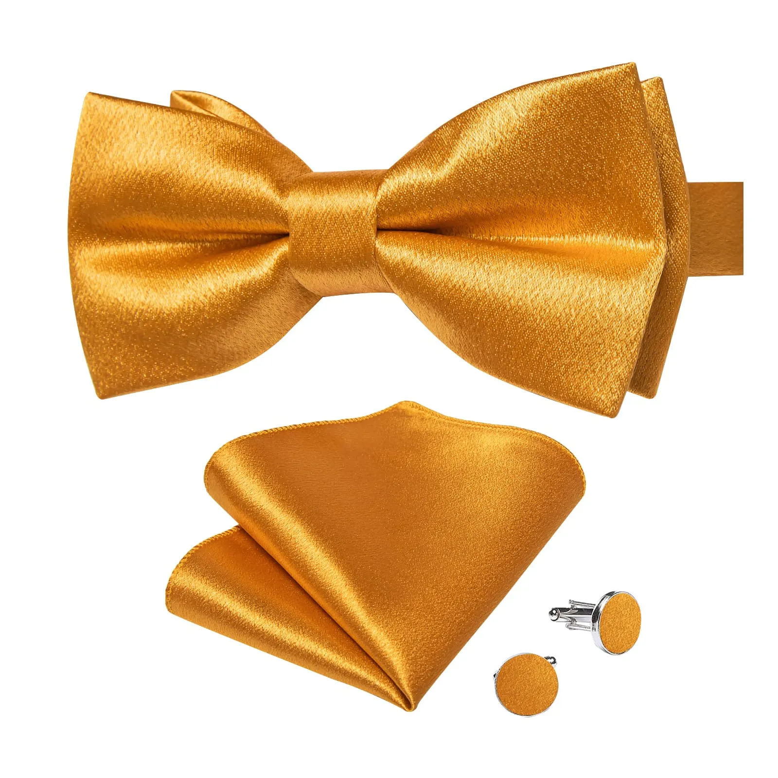 Ties2you Gold Bow Tie Fashion Shining Solid Silk Men's Pre-tied Bowtie Pocket Square Cufflinks set sold by Ties2You product image thumbnail 4