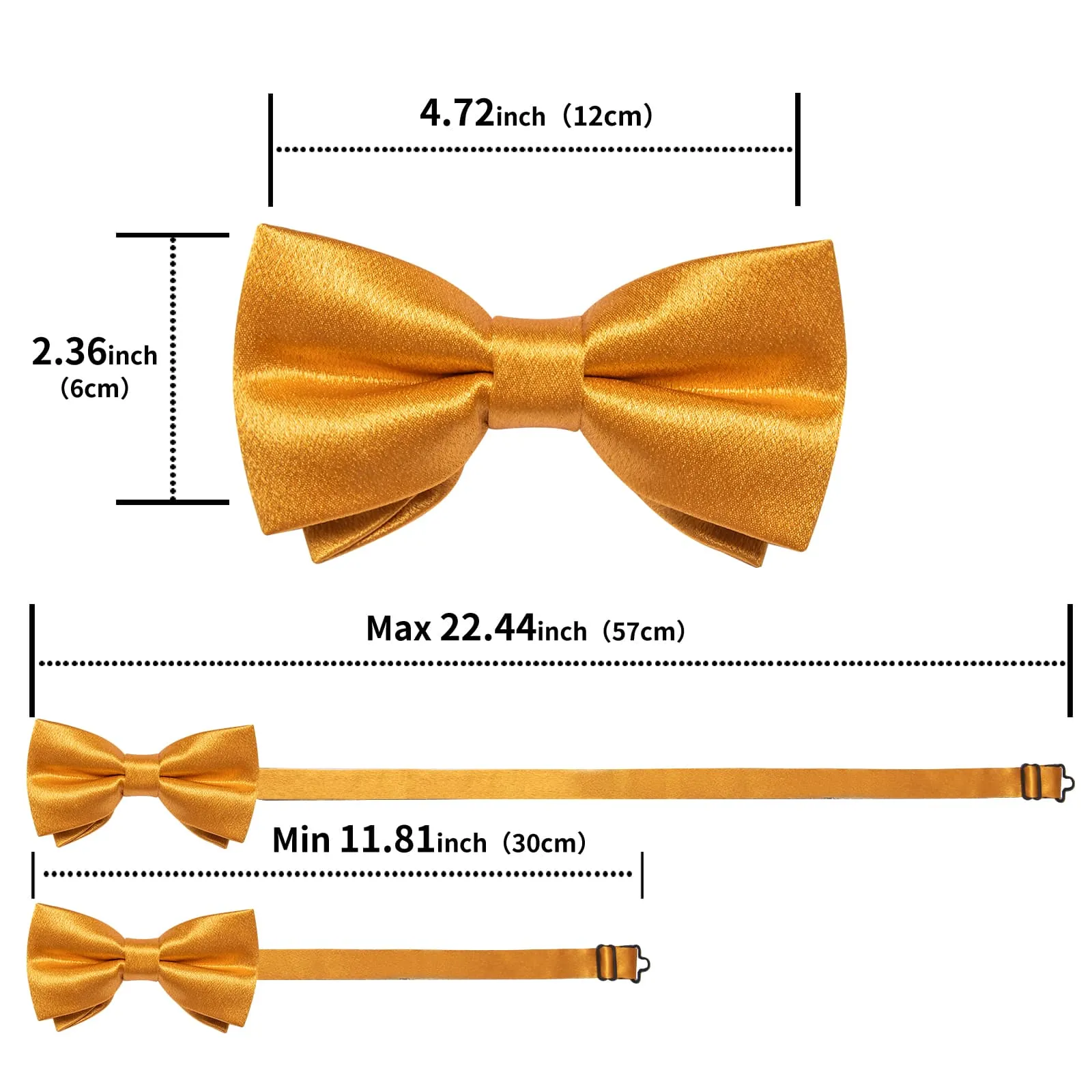 Ties2you Gold Bow Tie Fashion Shining Solid Silk Men's Pre-tied Bowtie Pocket Square Cufflinks set sold by Ties2You product image thumbnail 5