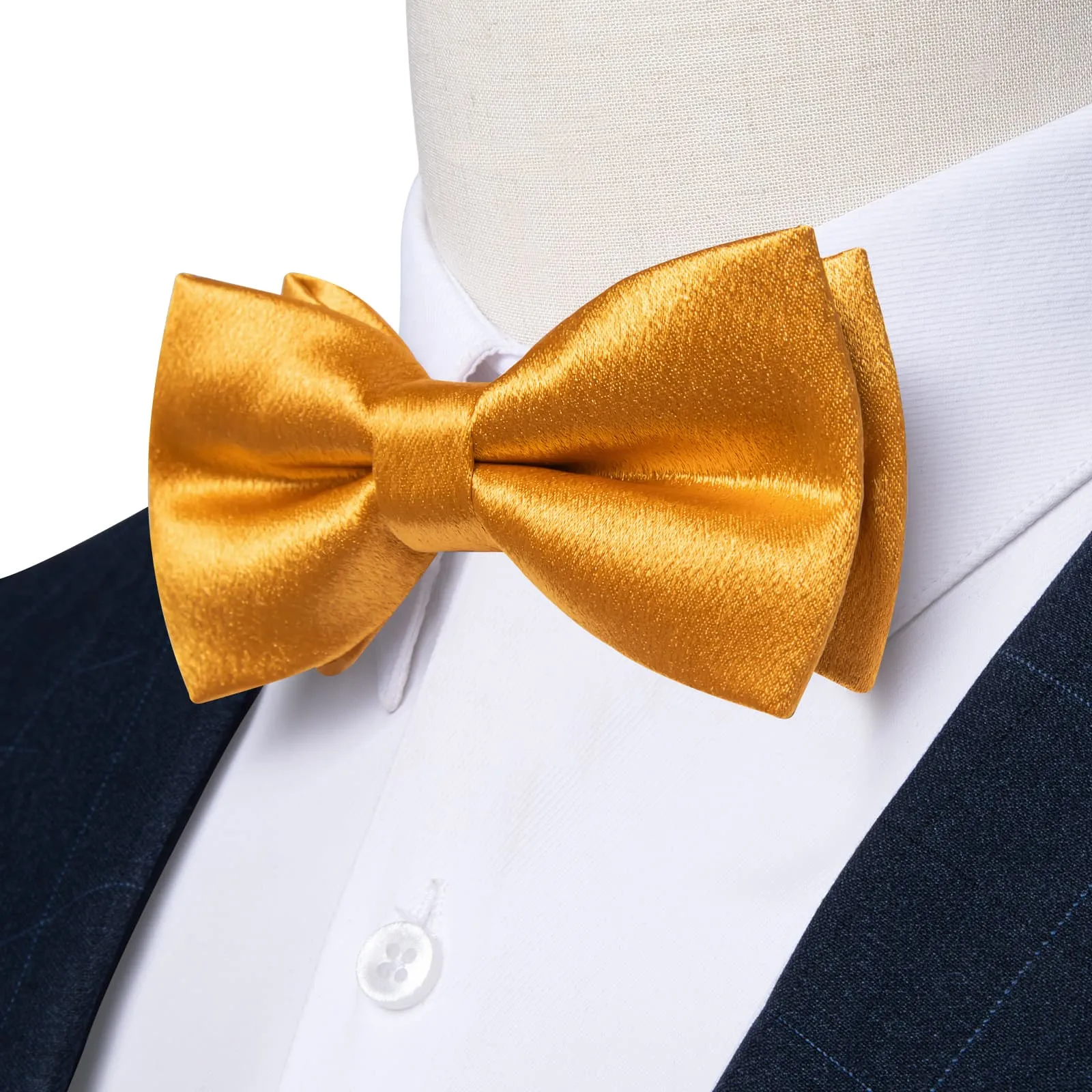 Ties2you Gold Bow Tie Fashion Shining Solid Silk Men's Pre-tied Bowtie Pocket Square Cufflinks set sold by Ties2You product image thumbnail 2