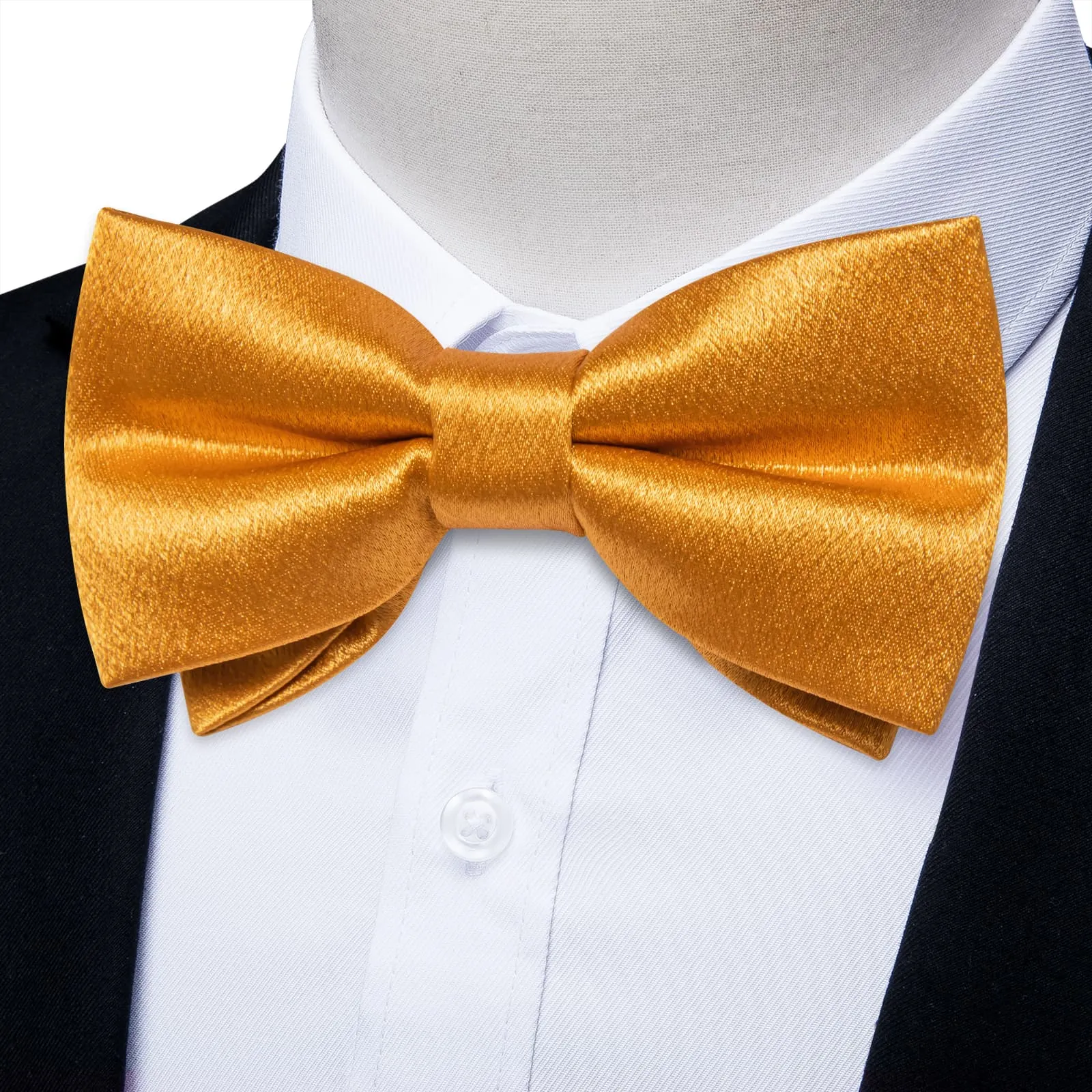 Ties2you Gold Bow Tie Fashion Shining Solid Silk Men's Pre-tied Bowtie Pocket Square Cufflinks set sold by Ties2You
