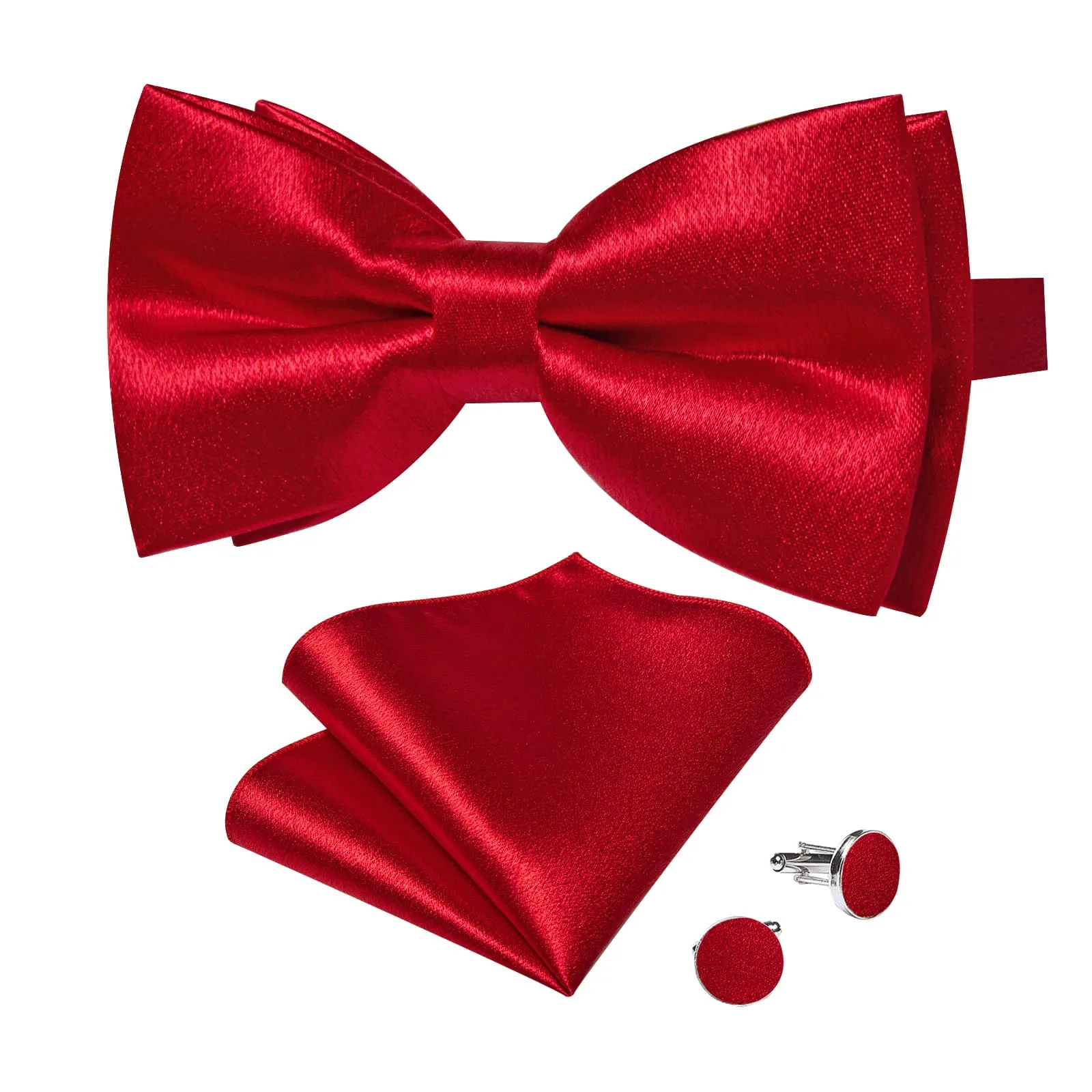 Ties2you Red Bow Tie Fashion Shining Red Silk Men's Pre-tied Bowtie Pocket Square Cufflinks set sold by Ties2You product image thumbnail 4