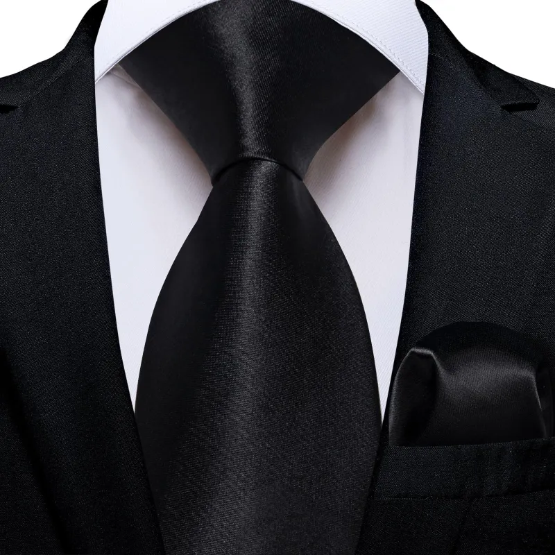 Ties2you Tie Top Shining Solid Silk Mens Work Dresses Black Tie Handkerchief Cufflinks Set 2PC sold by Ties2You
