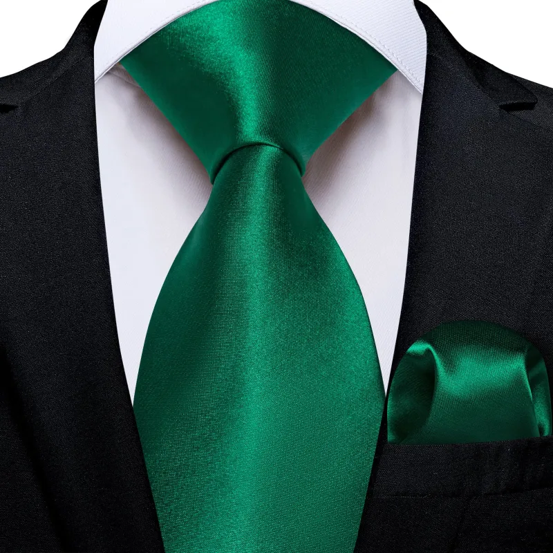 Ties2you Tie Top Shining Solid Silk Mens Emerald Green Work Dresses Tie Handkerchief Cufflinks Set made by Ties2You
