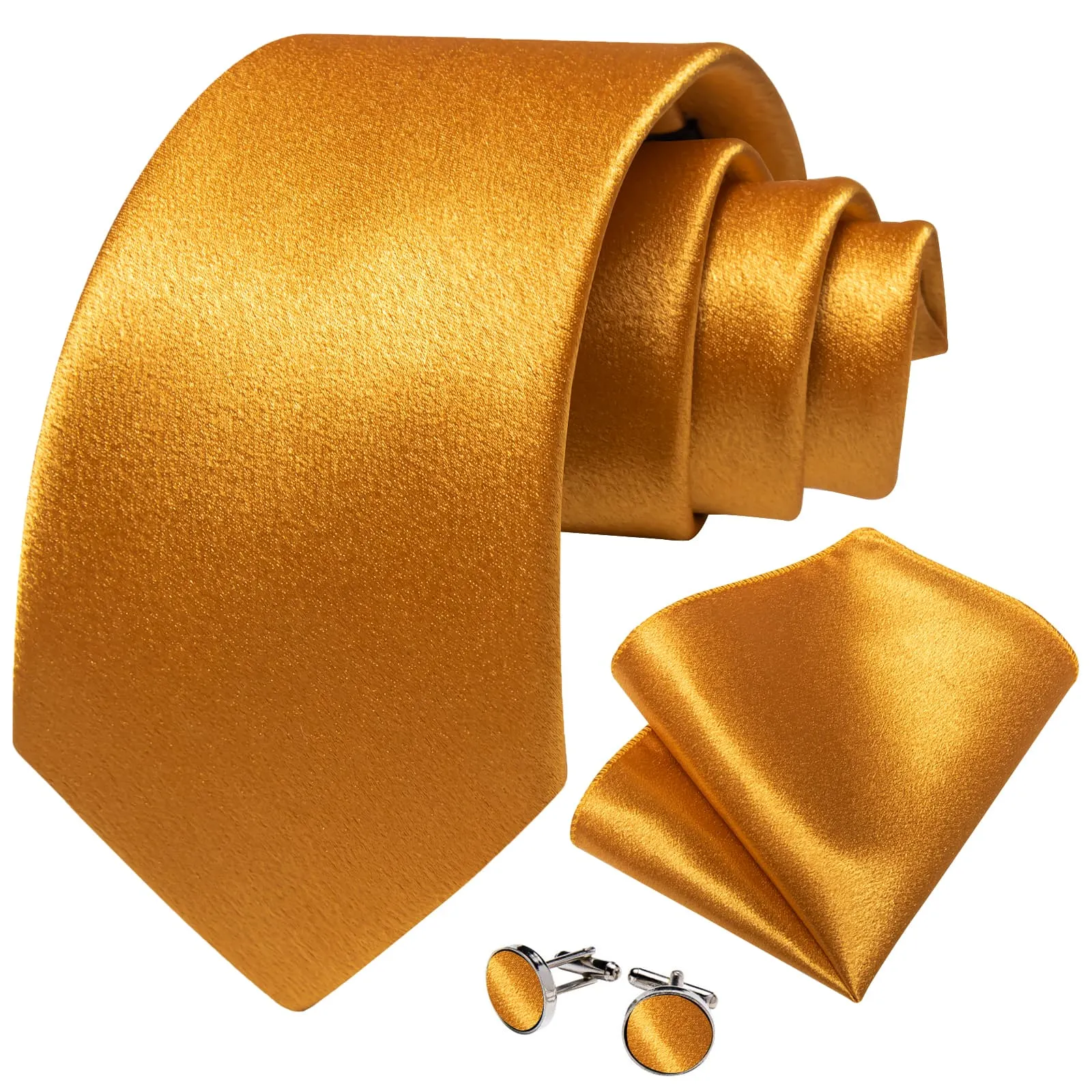Ties2you Tie Top Business Solid Gold Yellow Silk Mens Tie Pocket Square Cufflinks Set for Formal sold by Ties2You product image thumbnail 2