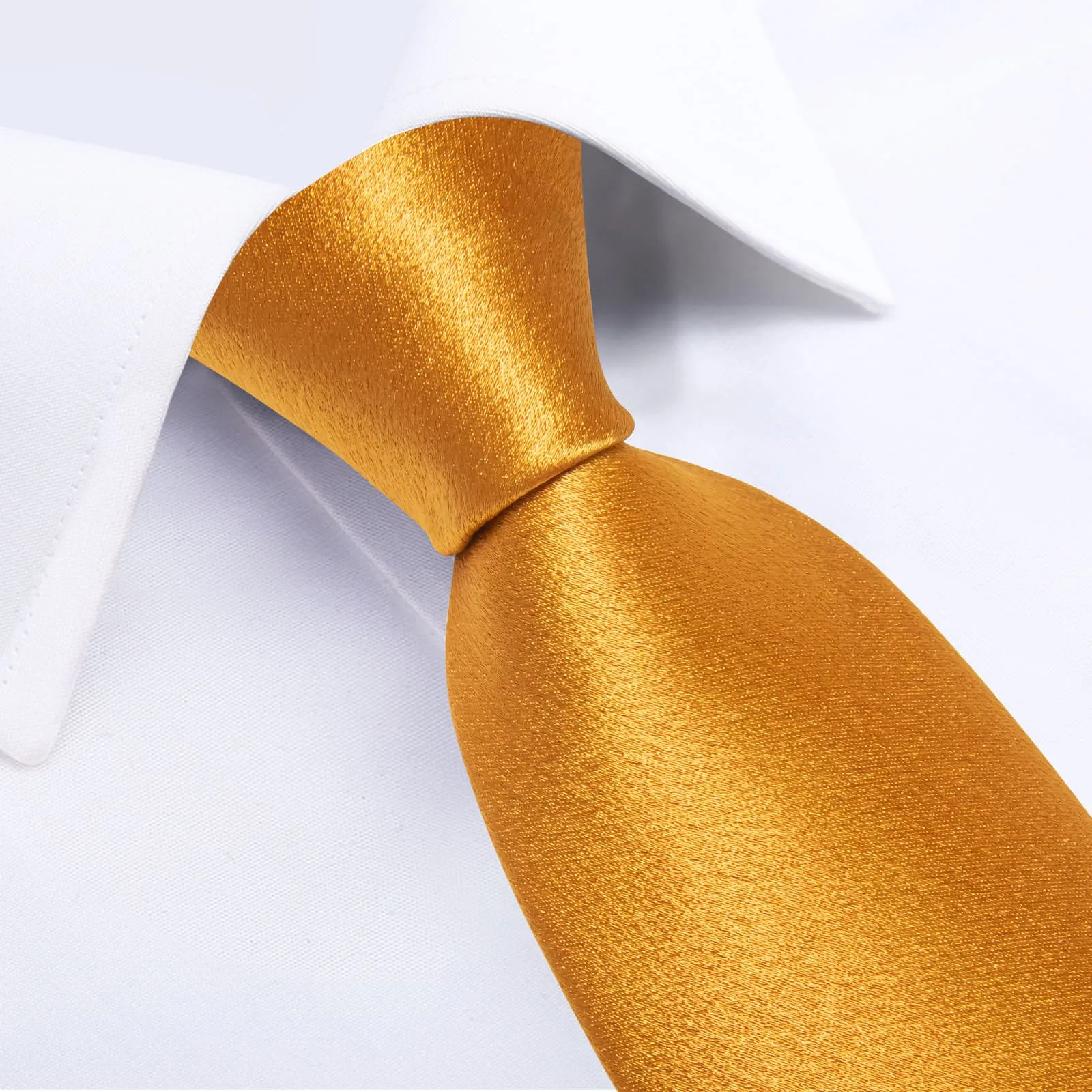 Ties2you Tie Top Business Solid Gold Yellow Silk Mens Tie Pocket Square Cufflinks Set for Formal sold by Ties2You product image thumbnail 3