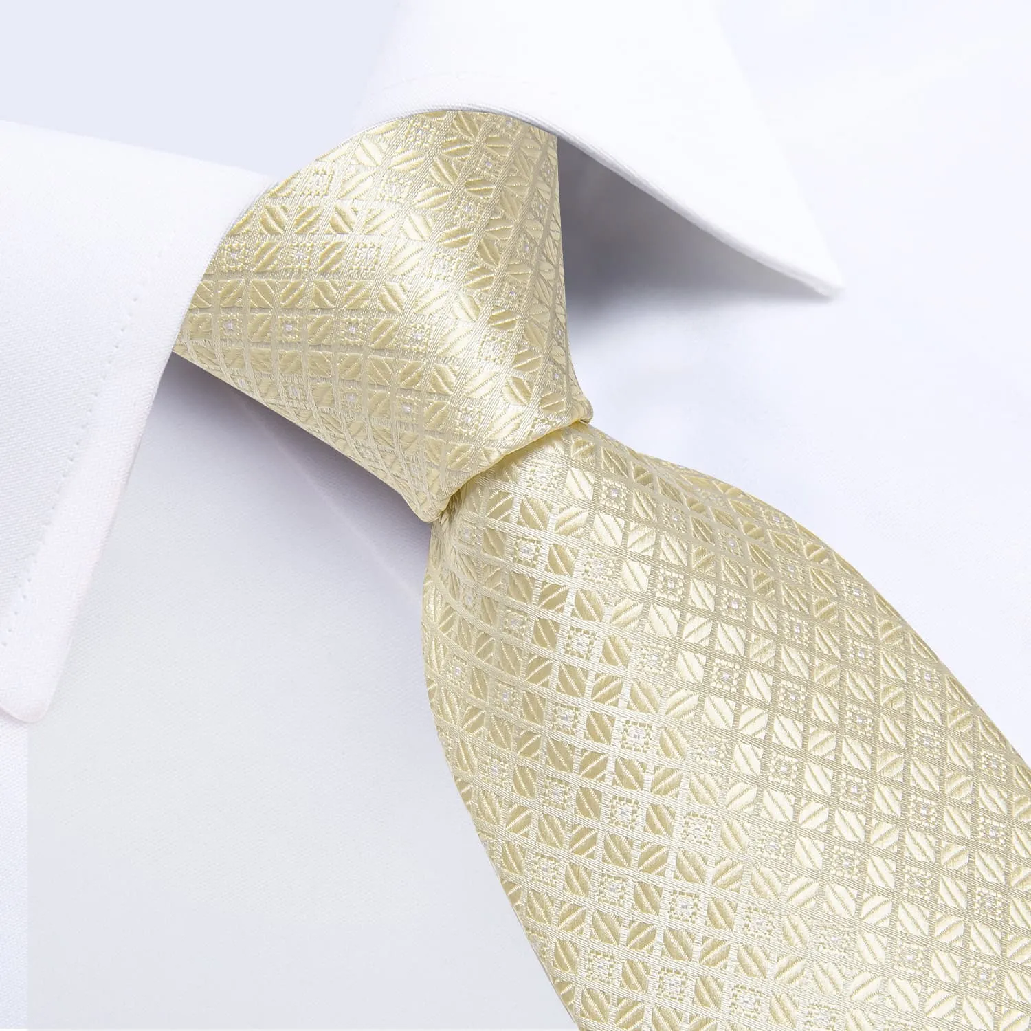 Ties2you Tie Top Business Plaid Silk Mens Champagne Tie Pocket Square Cufflinks Set for Formal sold by Ties2You product image thumbnail 3