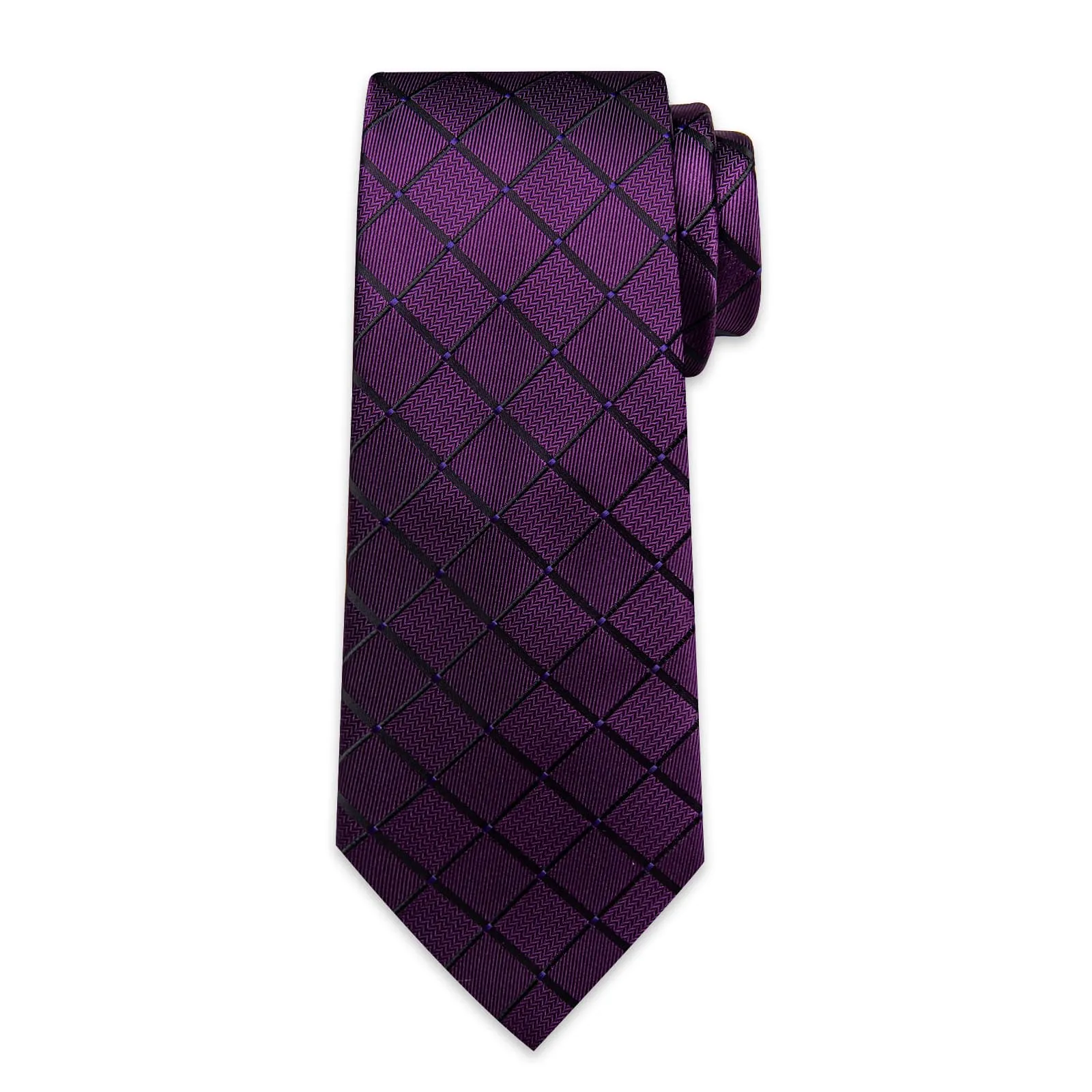 Ties2you Tie Top Dark Purple Plaid Silk Mens Tie Pocket Square Cufflinks Set for Formal sold by Ties2You product image thumbnail 4