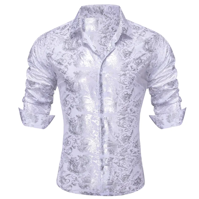 Ties2you Dress Shirt White Hot Stamping Floral Long Sleeve Button Up Shirts for Men Wedding sold by Ties2You