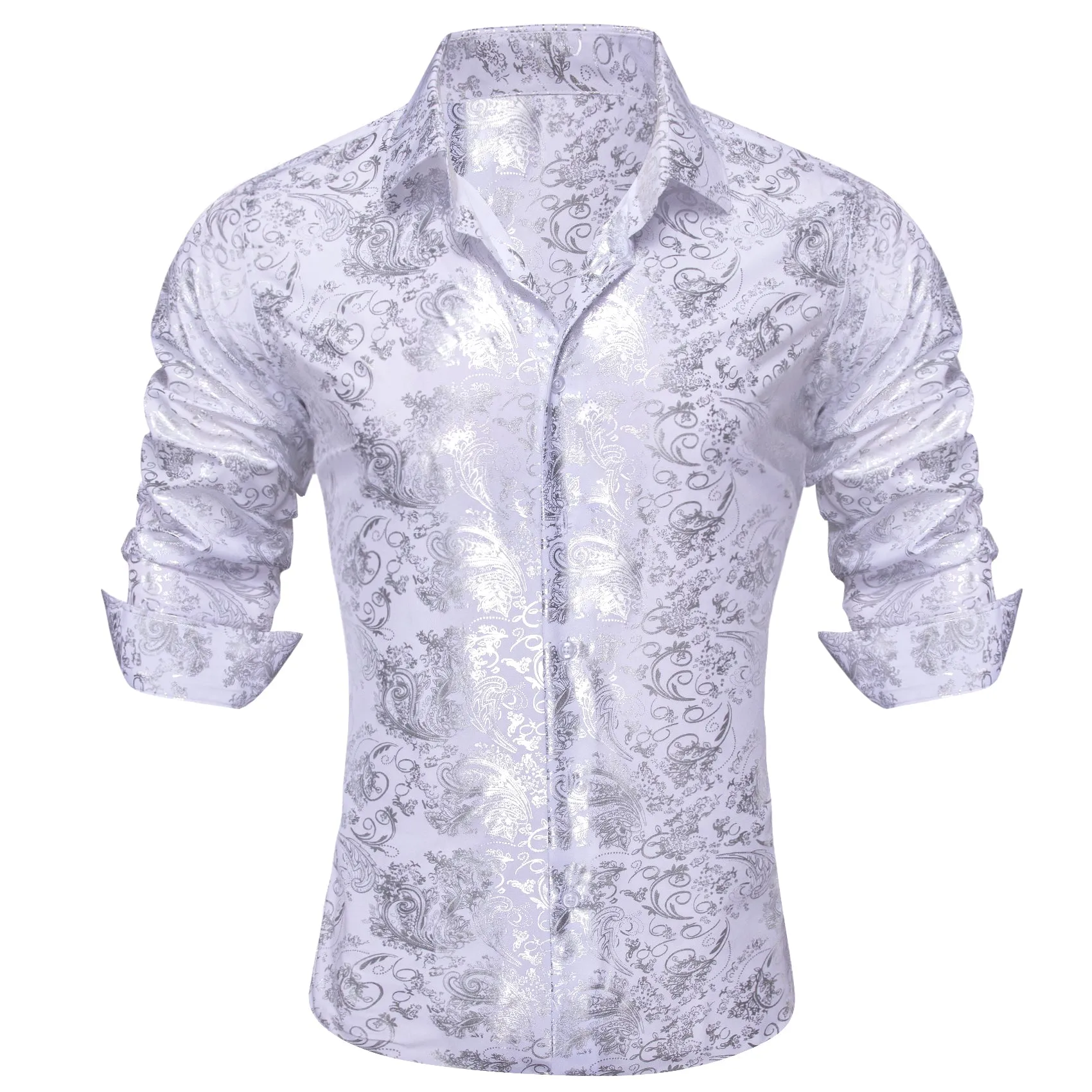 Ties2you Dress Shirt White Hot Stamping Floral Long Sleeve Button Up Shirts for Men Wedding sold by Ties2You