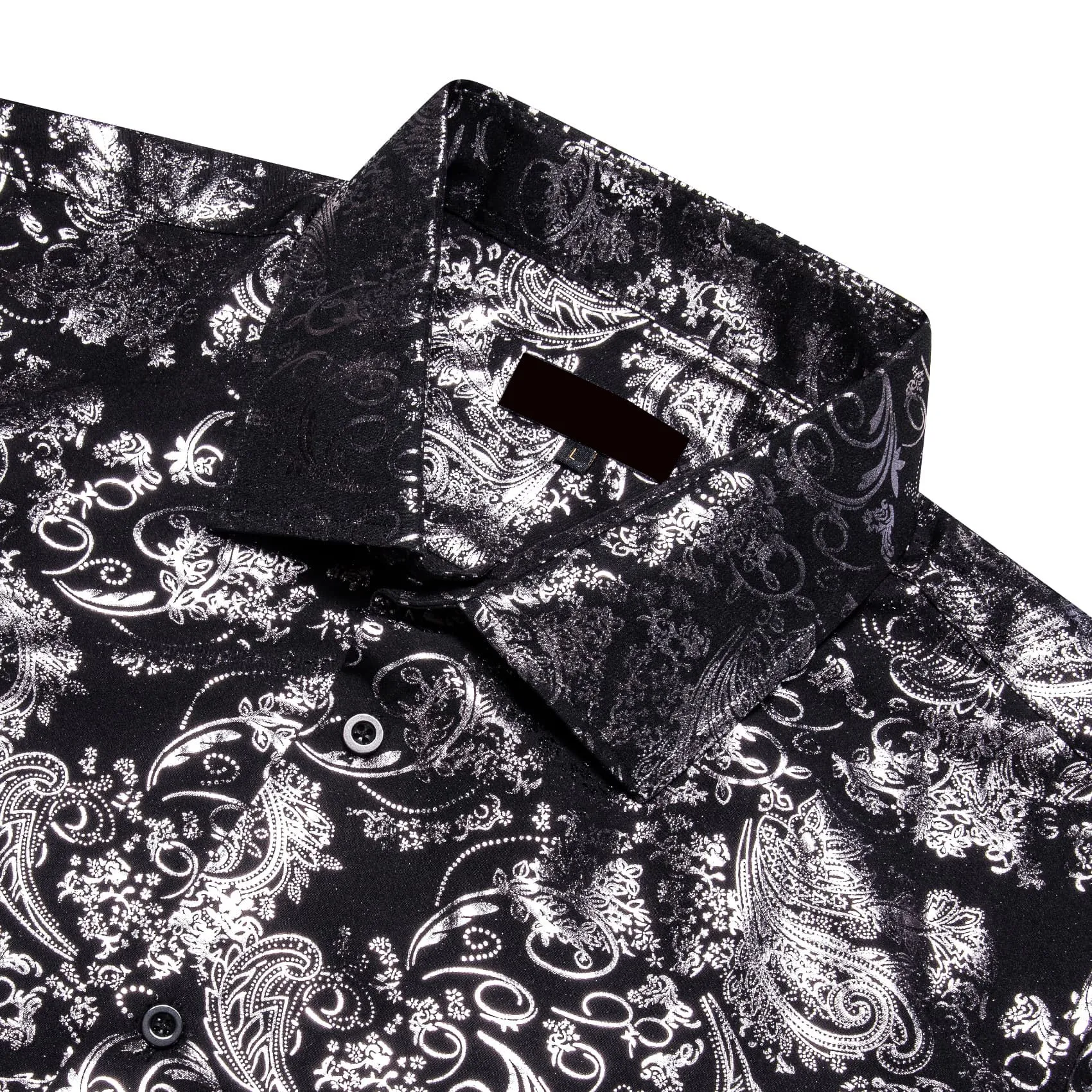 Ties2you Dress Shirt Black Silver Hot Stamping Floral Long Sleeve Button Up Mens Shirts sold by Ties2You product image thumbnail 3