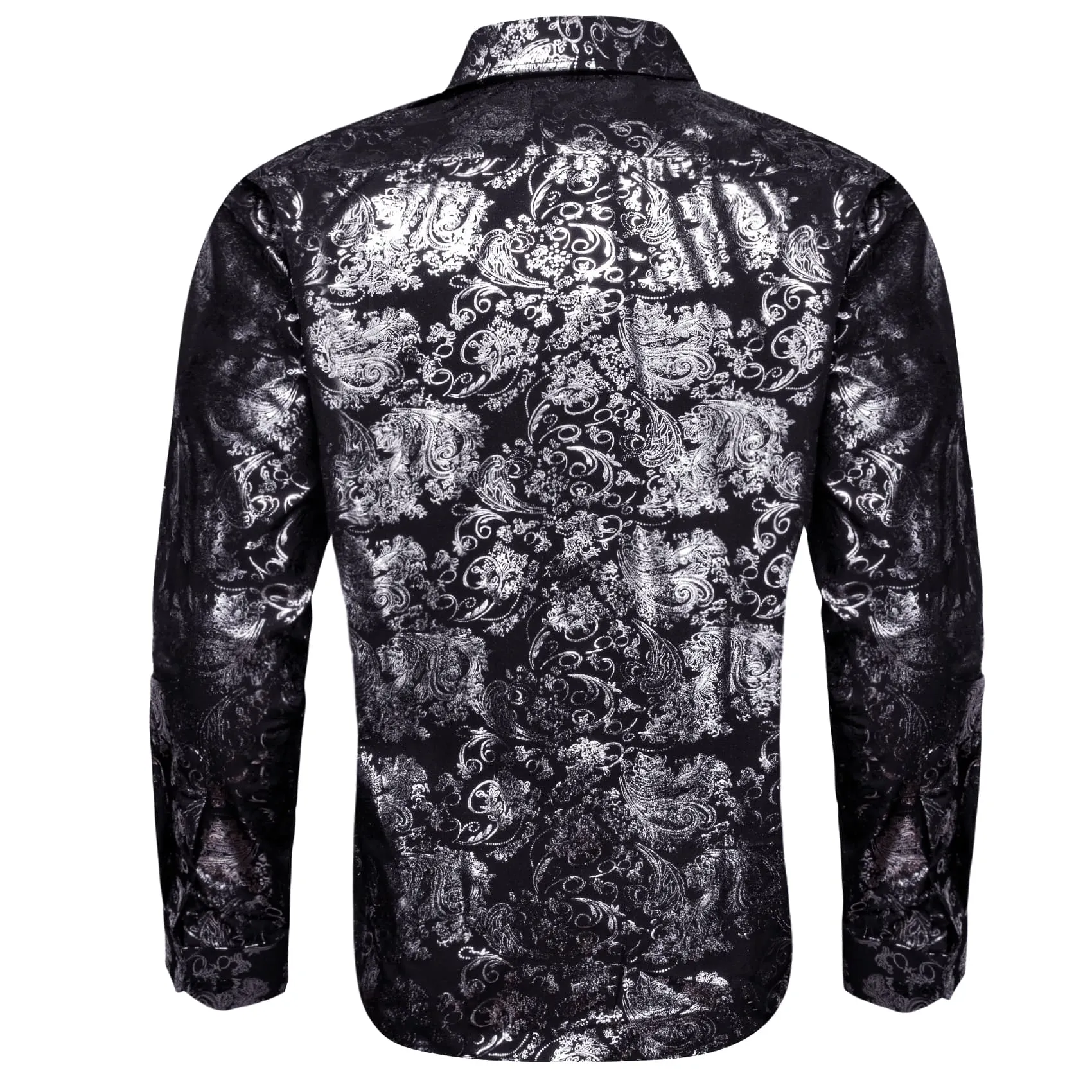 Ties2you Dress Shirt Black Silver Hot Stamping Floral Long Sleeve Button Up Mens Shirts sold by Ties2You product image thumbnail 2