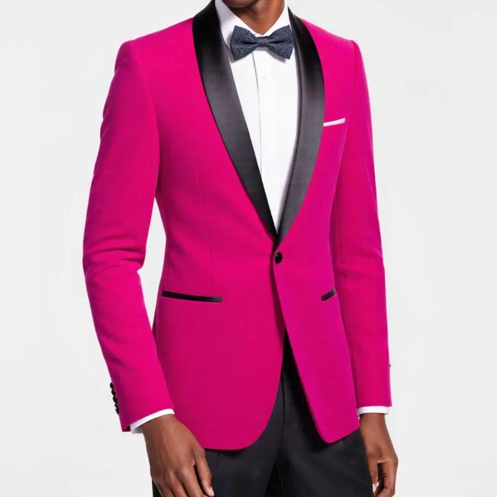 Ties2you Prom Suit Magenta Pink Solid Shawl Collar Button Up Mens Dress Suit Jacket sold by Ties2You