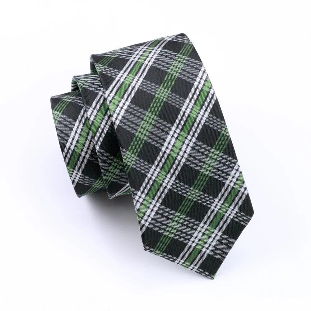 Classic Black Green White Plaid Tie Pocket Square Cufflinks Set sold by Ties2You product image thumbnail 4