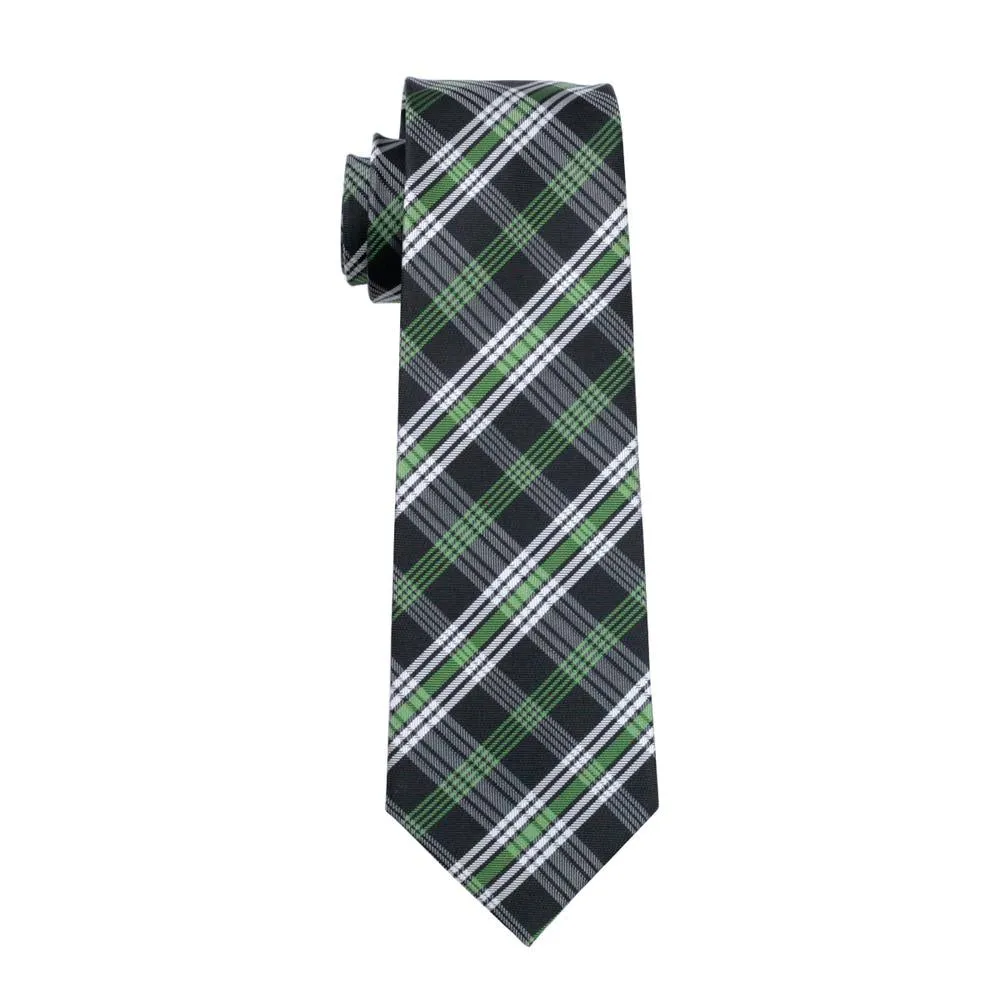 Classic Black Green White Plaid Tie Pocket Square Cufflinks Set sold by Ties2You product image thumbnail 5