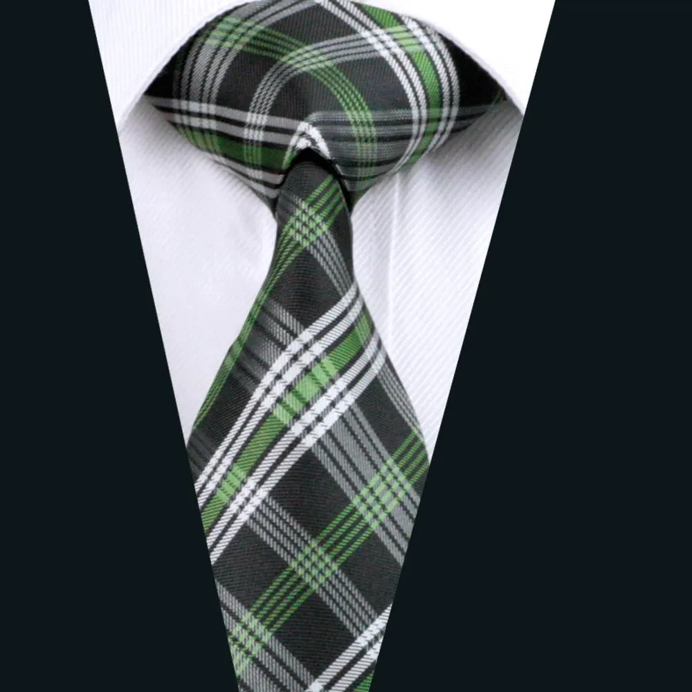 Classic Black Green White Plaid Tie Pocket Square Cufflinks Set sold by Ties2You product image thumbnail 2