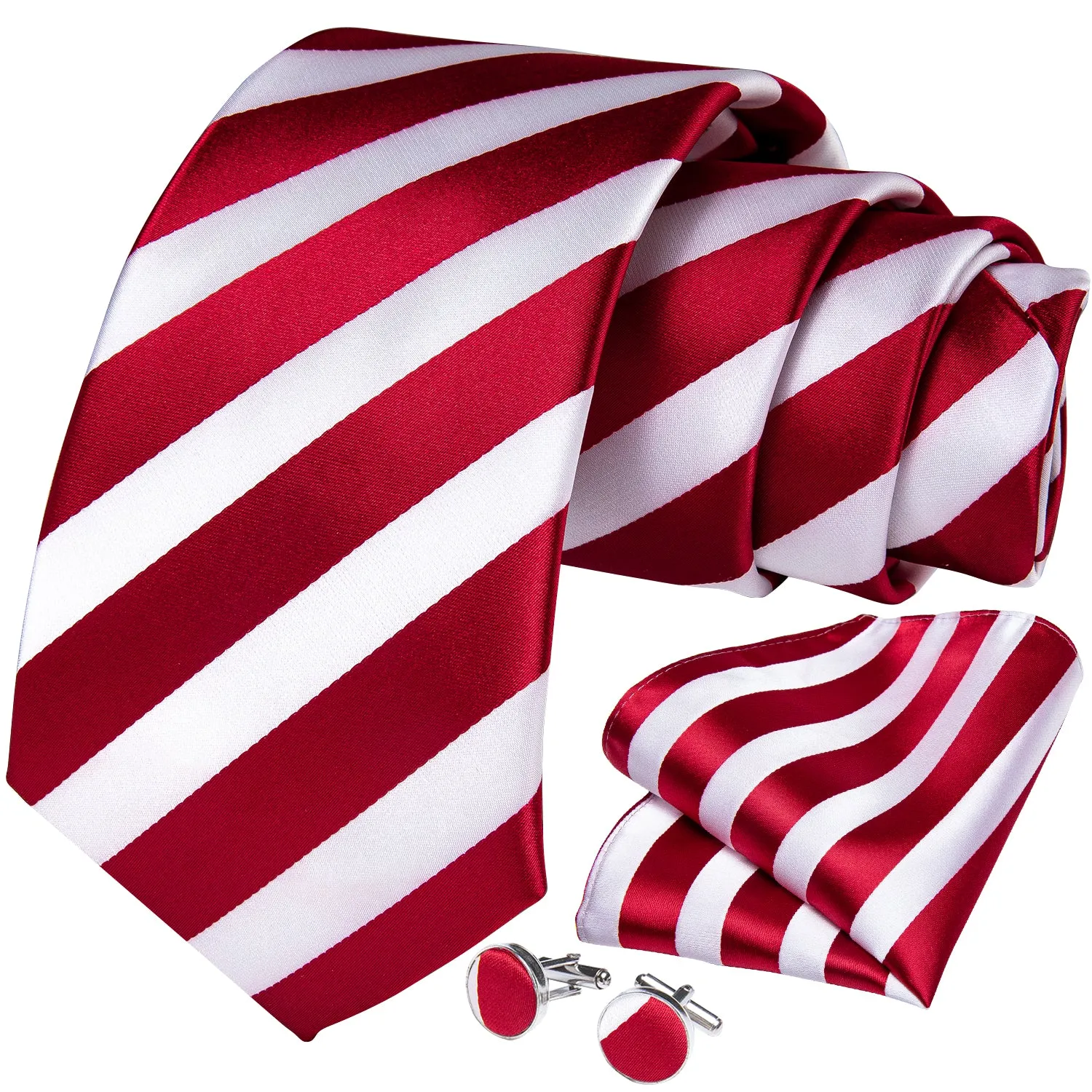Ties2you Red White Striped Tie Pocket Square Cufflinks Set sold by Ties2You product image thumbnail 3