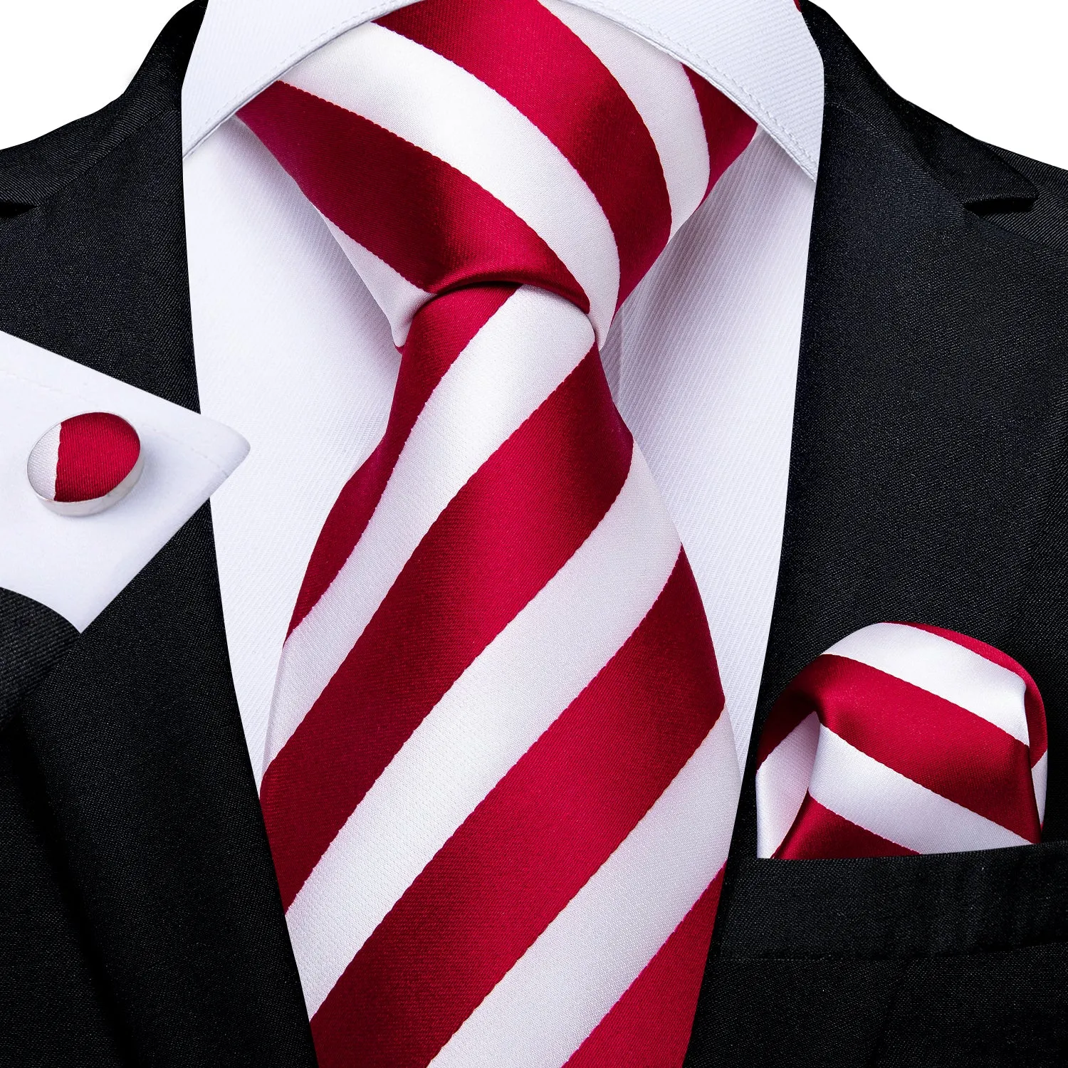 Ties2you Red White Striped Tie Pocket Square Cufflinks Set sold by Ties2You product image thumbnail 4