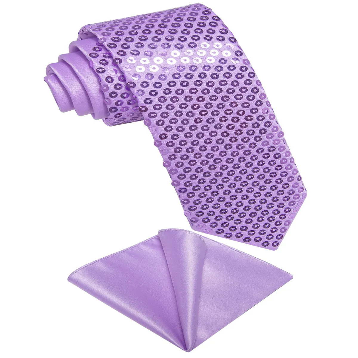 Ties2you Neck Tie Novelty Sequin Lilac Purple Mens Casual Tie Pocket Square Set for Party sold by Ties2You product image thumbnail 2