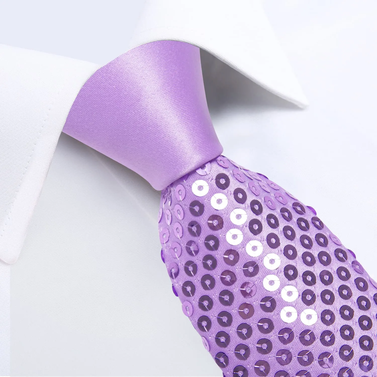 Ties2you Neck Tie Novelty Sequin Lilac Purple Mens Casual Tie Pocket Square Set for Party sold by Ties2You product image thumbnail 3