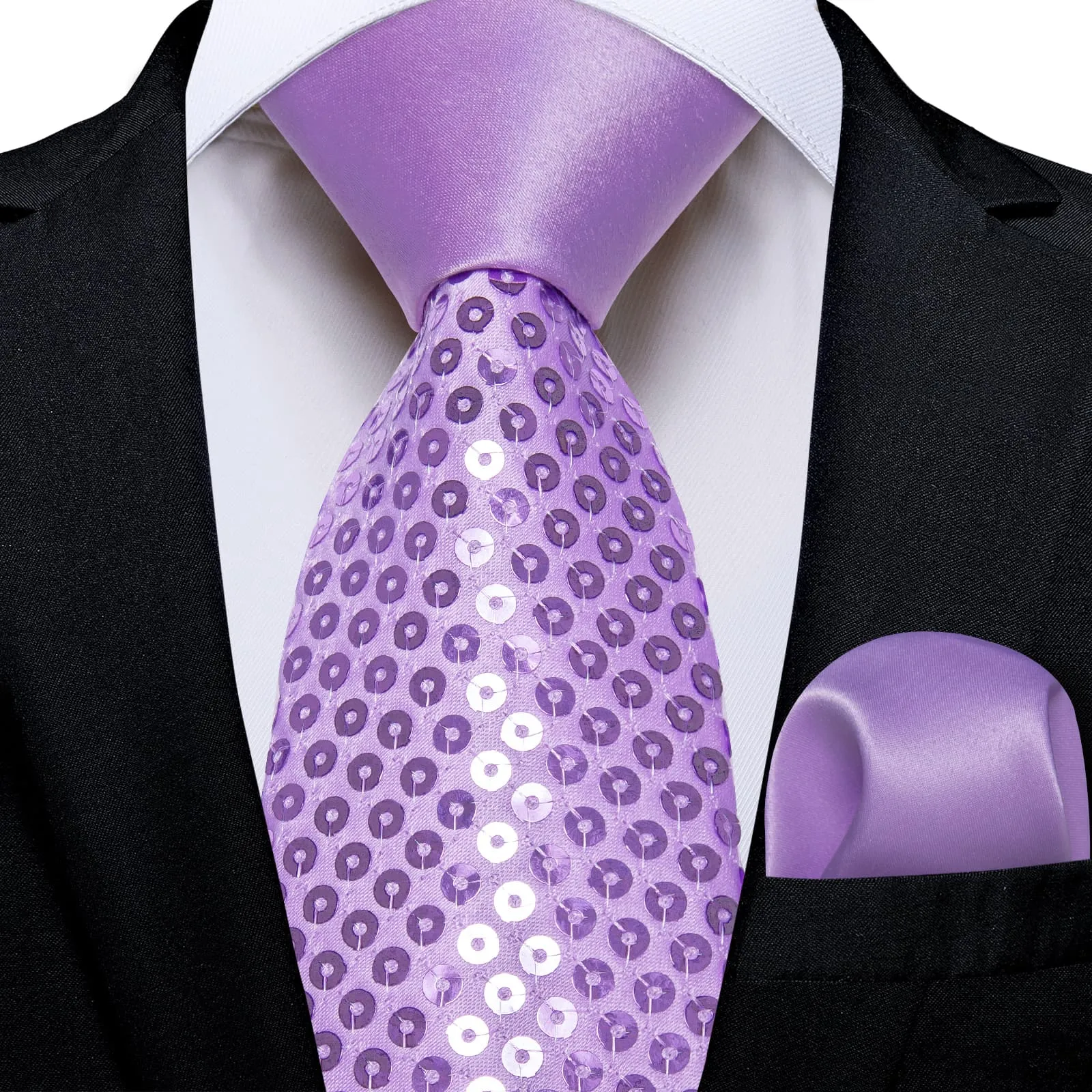 Ties2you Neck Tie Novelty Sequin Lilac Purple Mens Casual Tie Pocket Square Set for Party sold by Ties2You