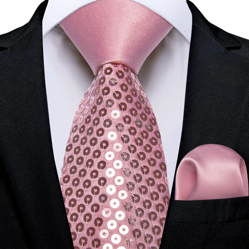 Ties2you Neck Tie Novelty Sequin Dusty Pink Mens Casual Tie Pocket Square Set for Party sold by Ties2You