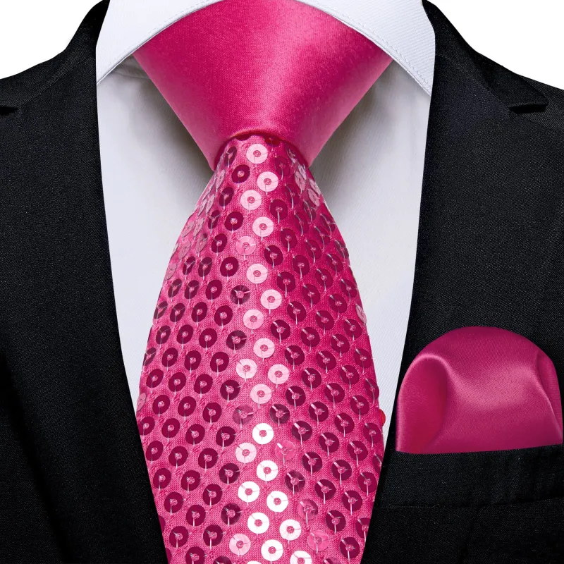 Ties2you Neck Tie Novelty Sequin Deep Pink Mens Casual Tie Pocket Square Set for Party sold by Ties2You