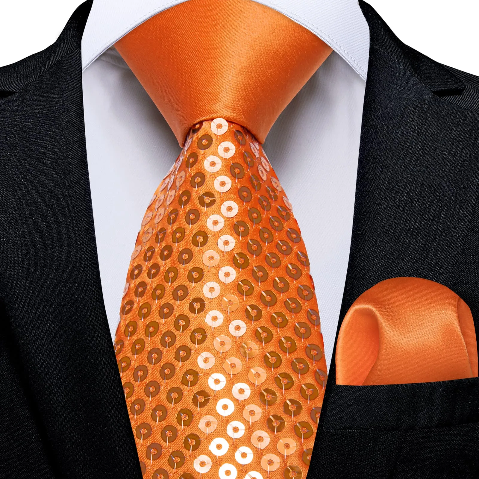 Ties2you Neck Tie Novelty Sequin Dark Orange Mens Tie Pocket Square Set for Party sold by Ties2You