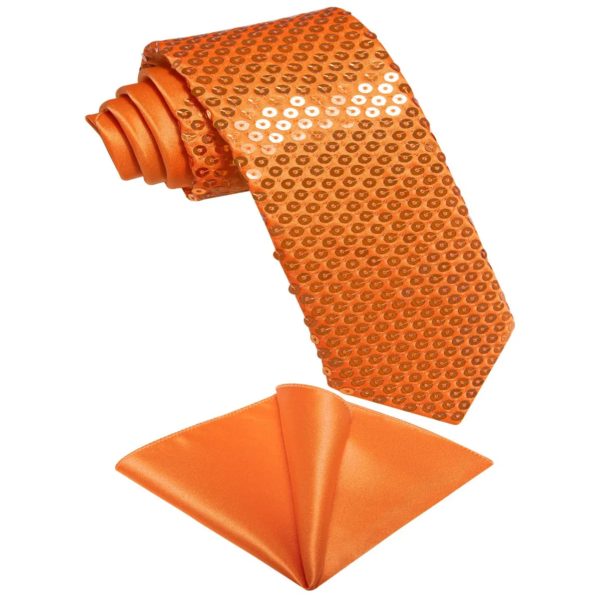 Ties2you Neck Tie Novelty Sequin Dark Orange Mens Tie Pocket Square Set for Party sold by Ties2You product image thumbnail 2