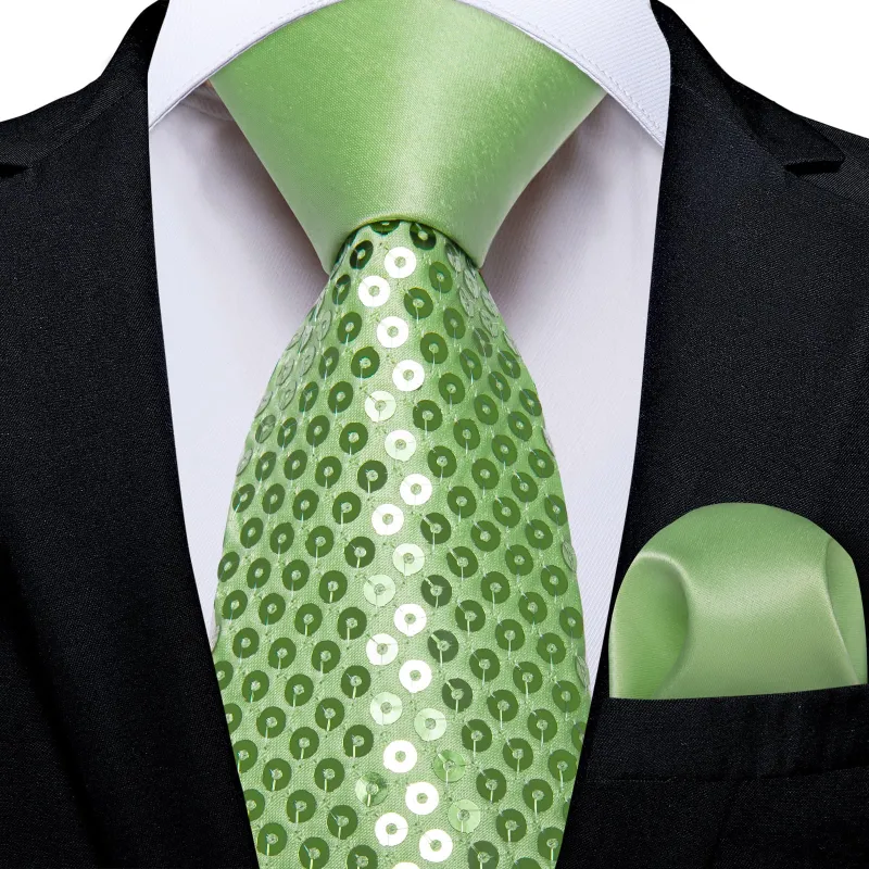 Ties2you Neck Tie Novelty Sequin Apple Green Mens Tie Pocket Square Set for Wedding sold by Ties2You