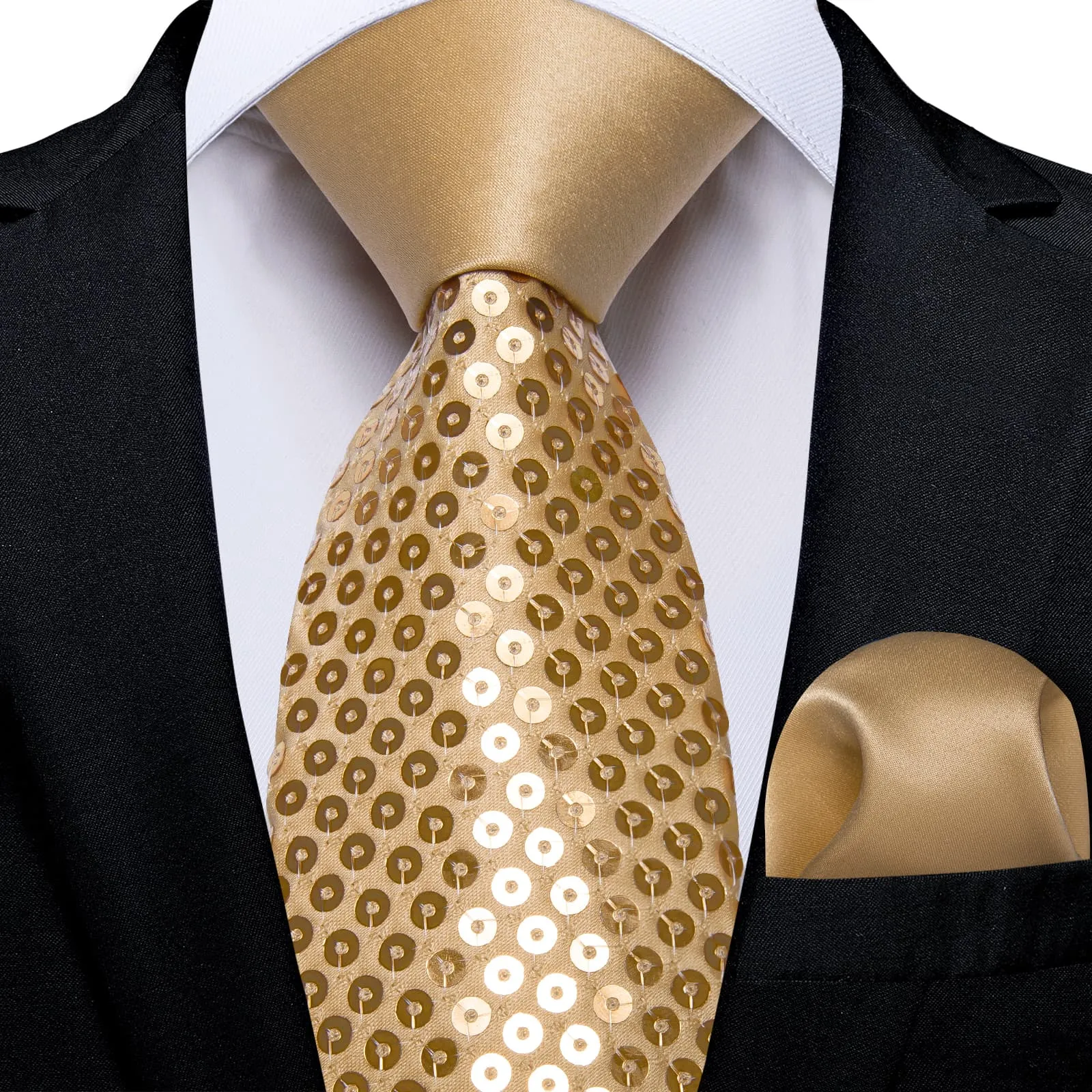 Ties2you Neck Tie Novelty Sequin Khaki Men's Tie Pocket Square Set for Wedding sold by Ties2You