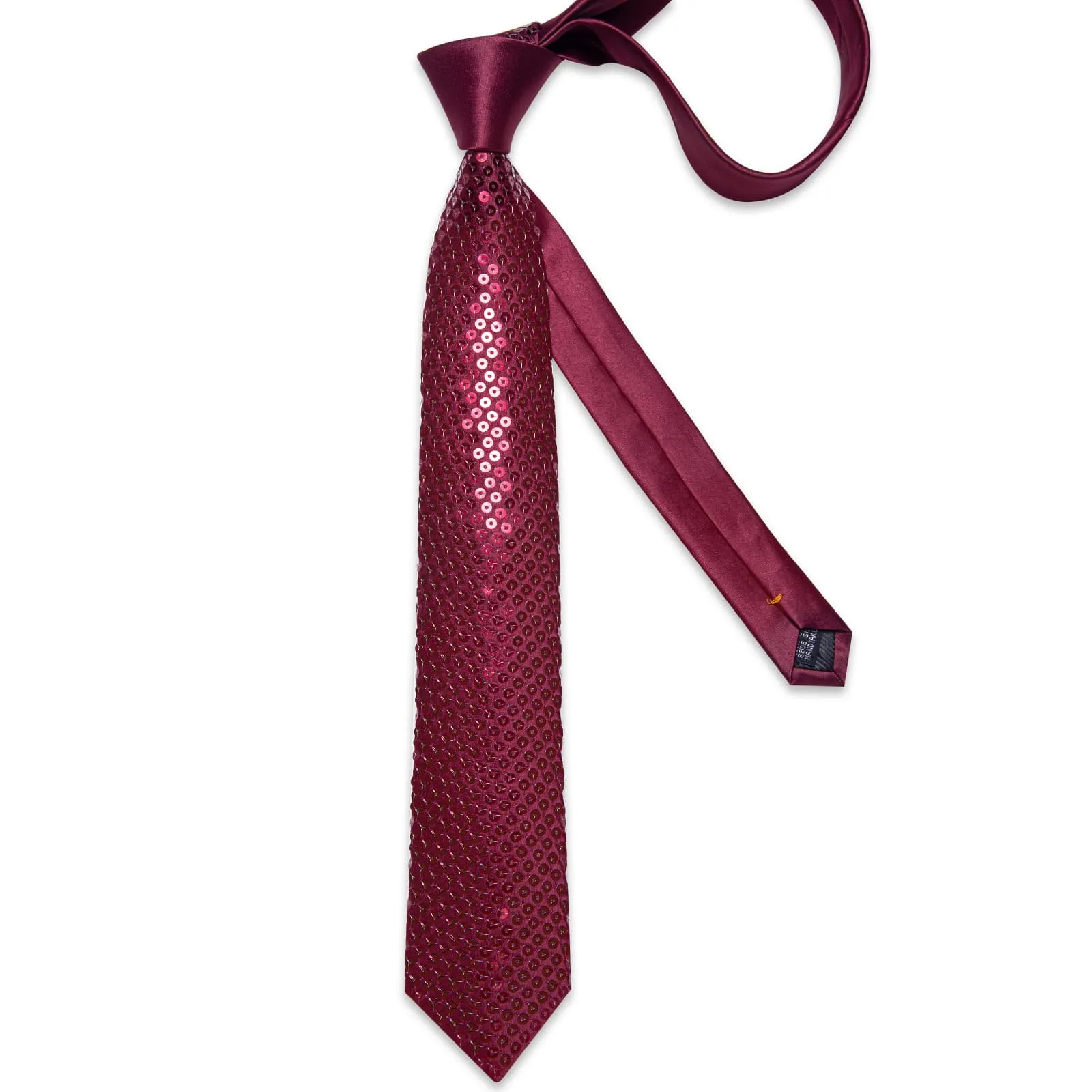 Ties2you Neck Tie Novelty Sequin Burgundy Men's Tie Pocket Square Set for Wedding sold by Ties2You product image thumbnail 4